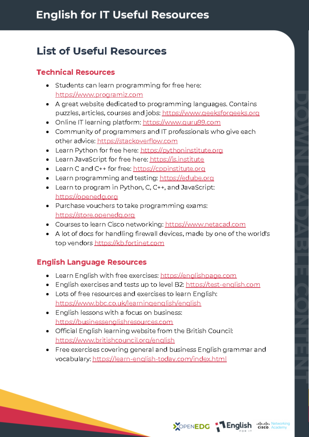 List of Useful Resources - List of Useful Resources Technical Resources ...