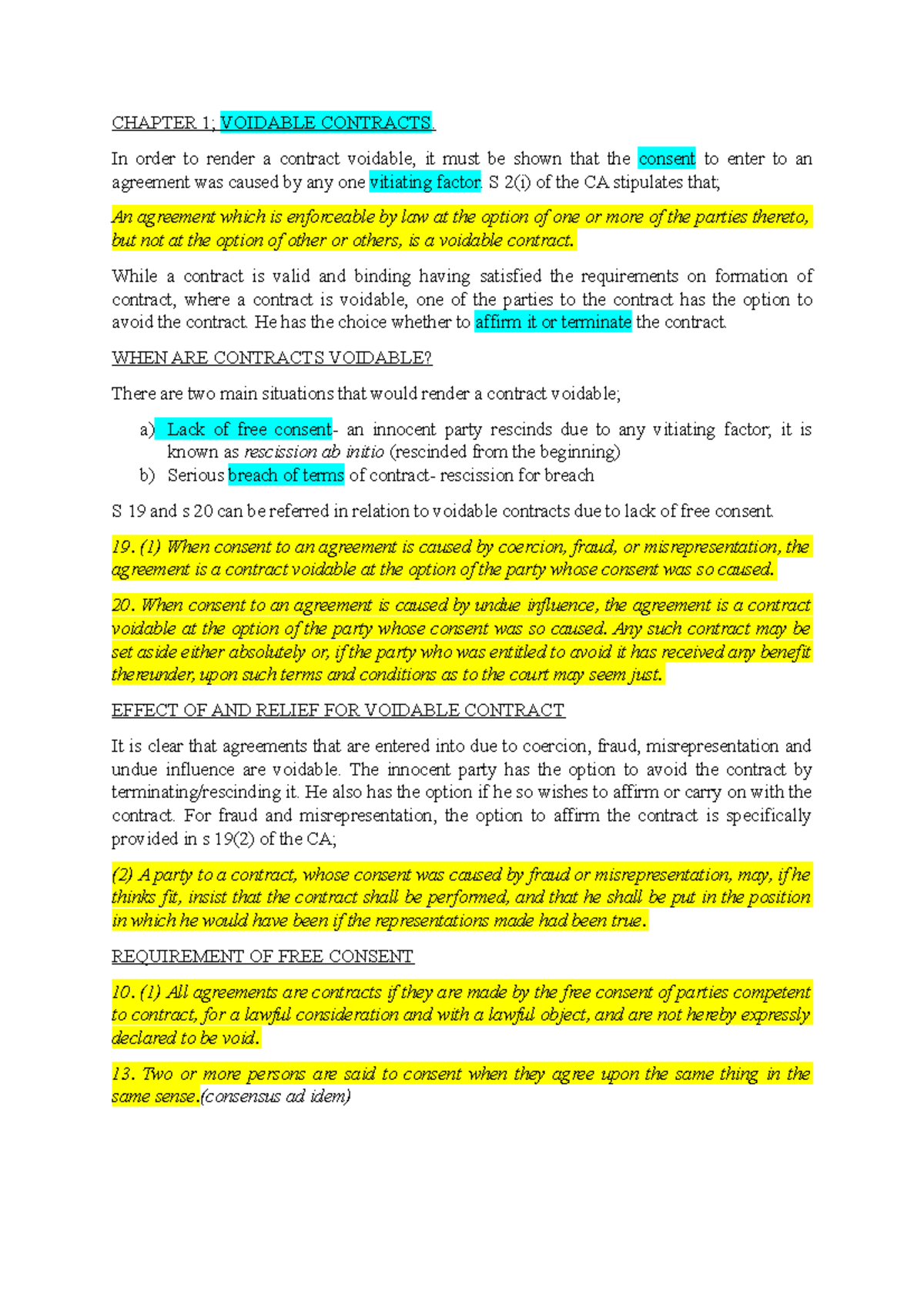1 Voidable Contracts notes - Contract Law II - Studocu
