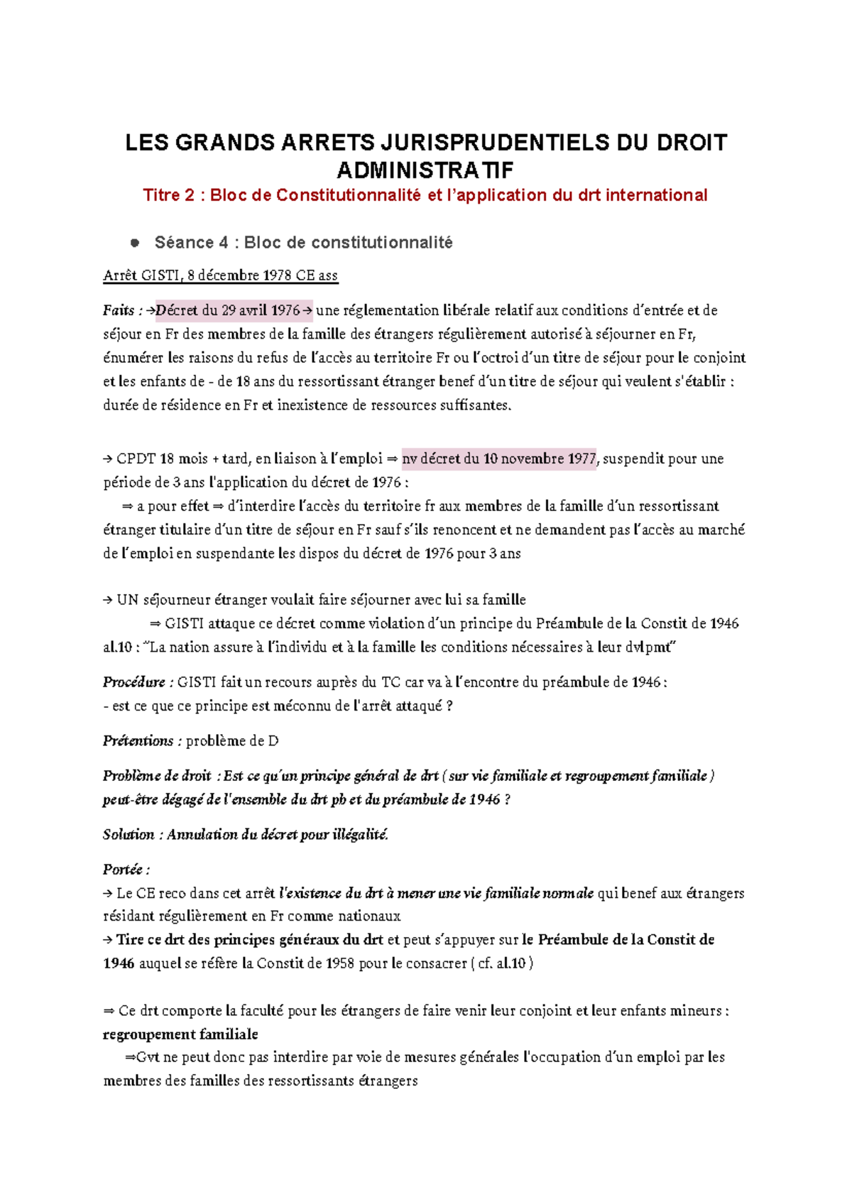 Fiche arret Bloc de constit et normes interna - LES GRANDS ARRETS ...