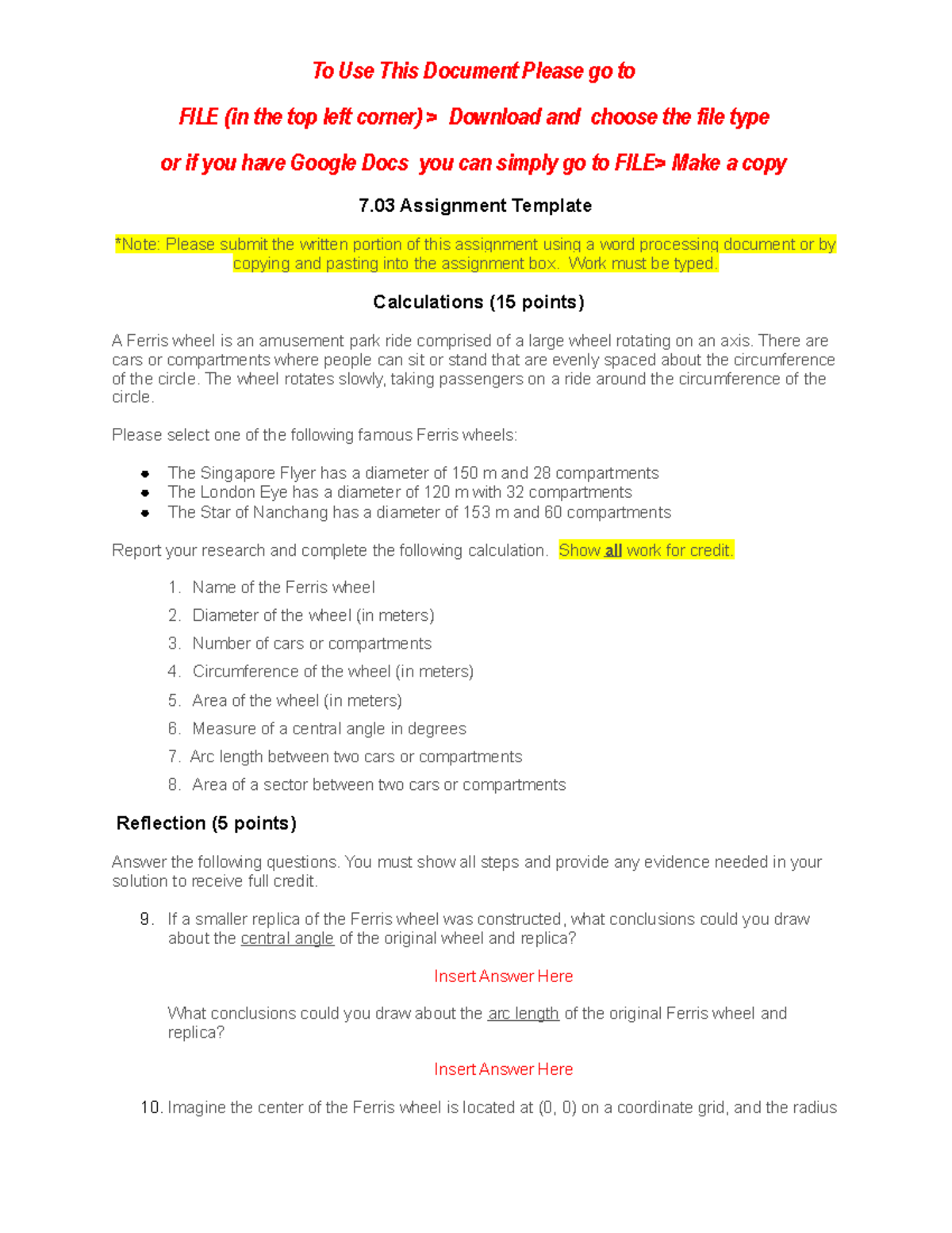 V22 7.03 Ferris Wheel Assignment Guide and Template - Studocu