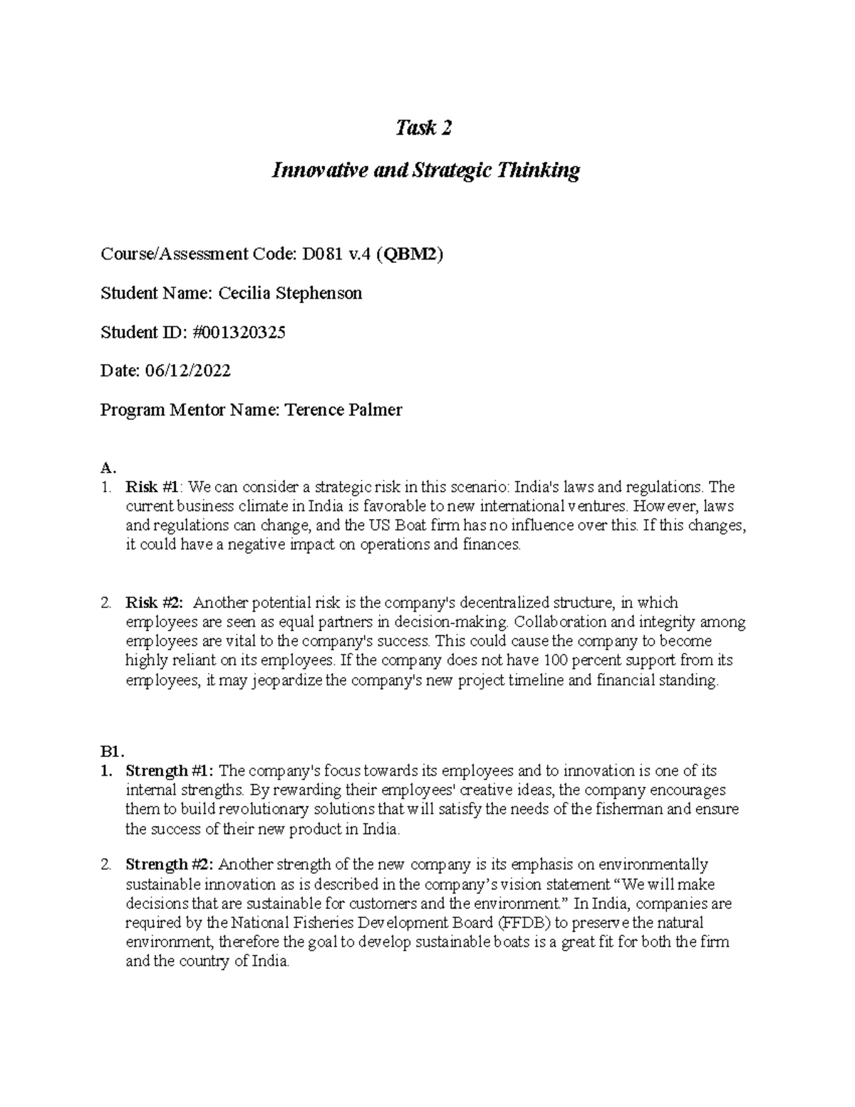 D081-Task 1 - Innovative and Strategic Thinking Assignment Insights ...