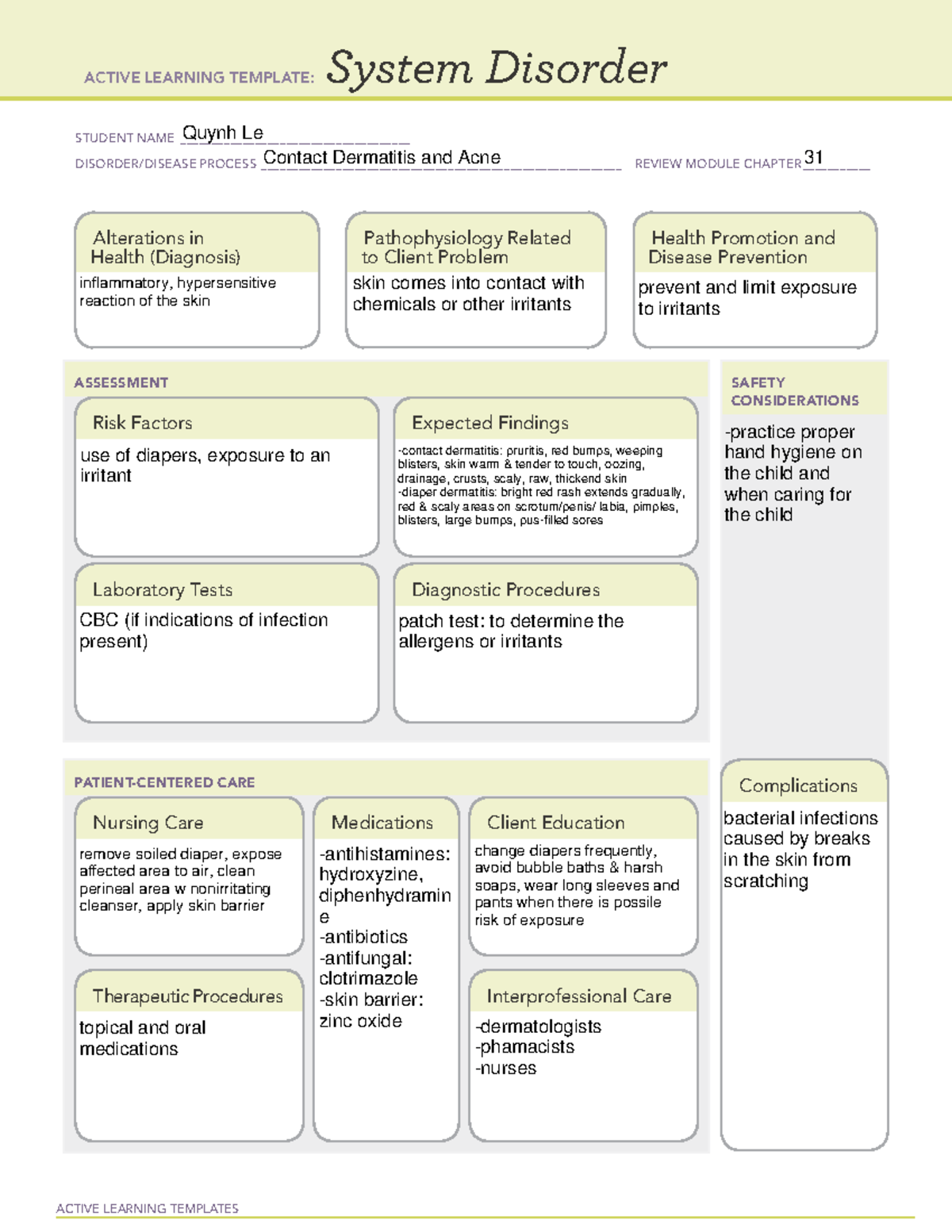 System Disorder Template: Contact Dermatitis Active Learning Module