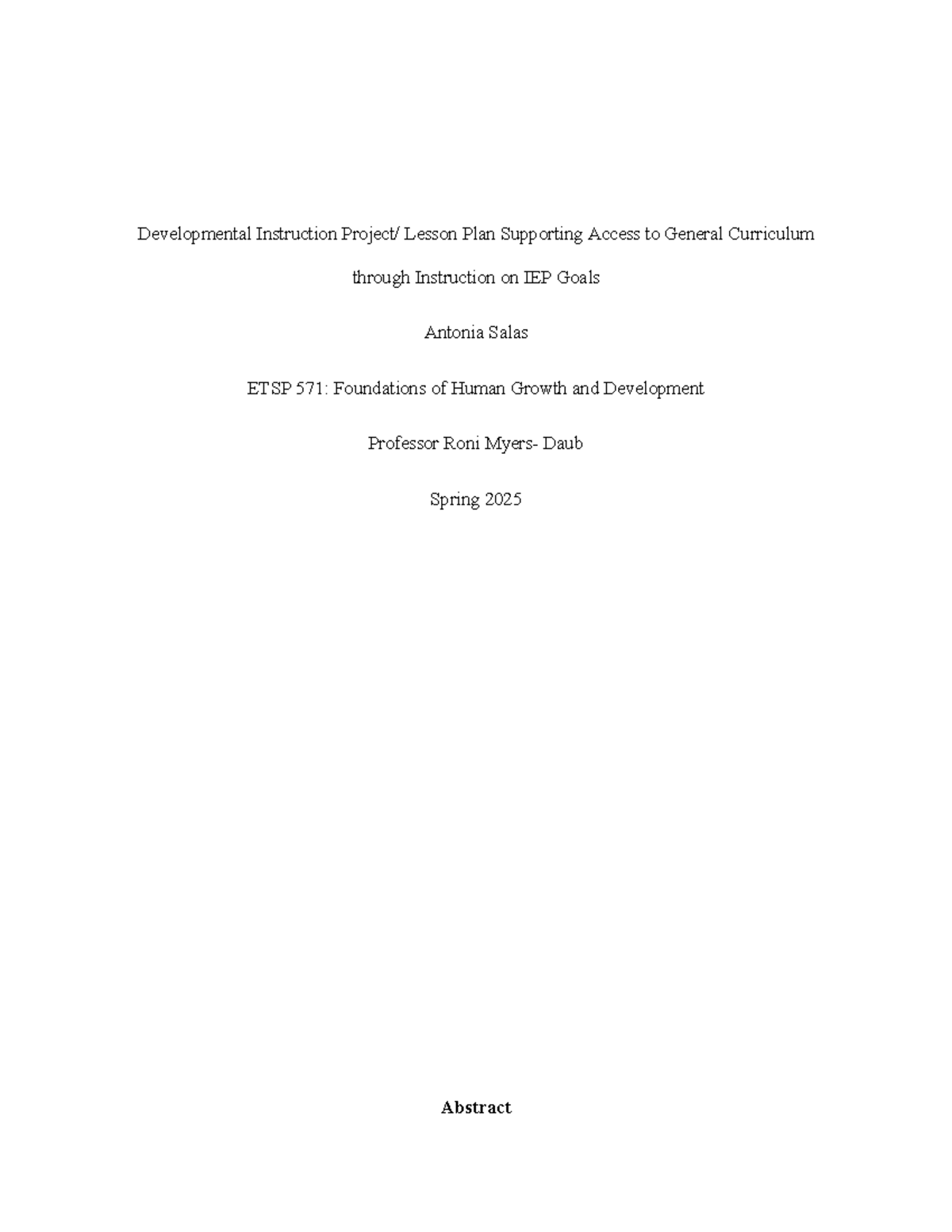 ETSP 571: Developmental Instruction Lesson Plan for IEP Goals - Studocu