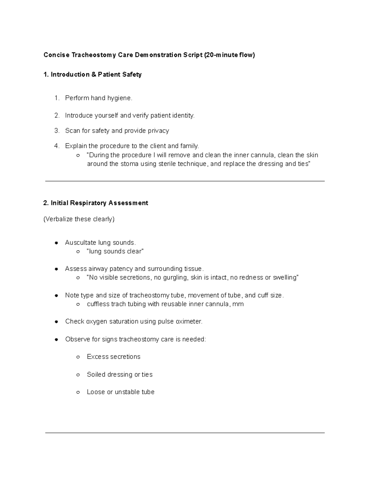 Tracheostomy Care Demonstration Script: Patient Safety & Procedure ...
