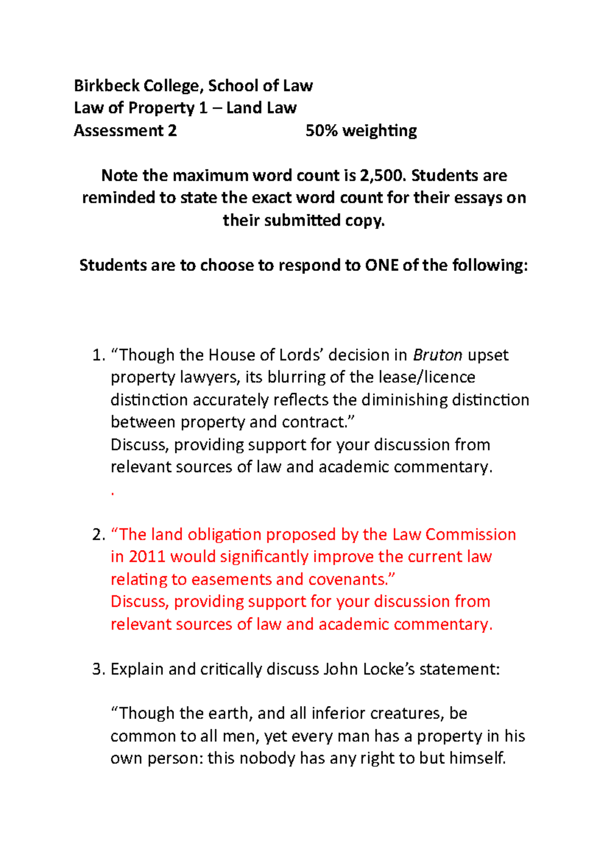 Land Law Essay Questions - LLB Spring 2021 Assessment Guide - Studocu