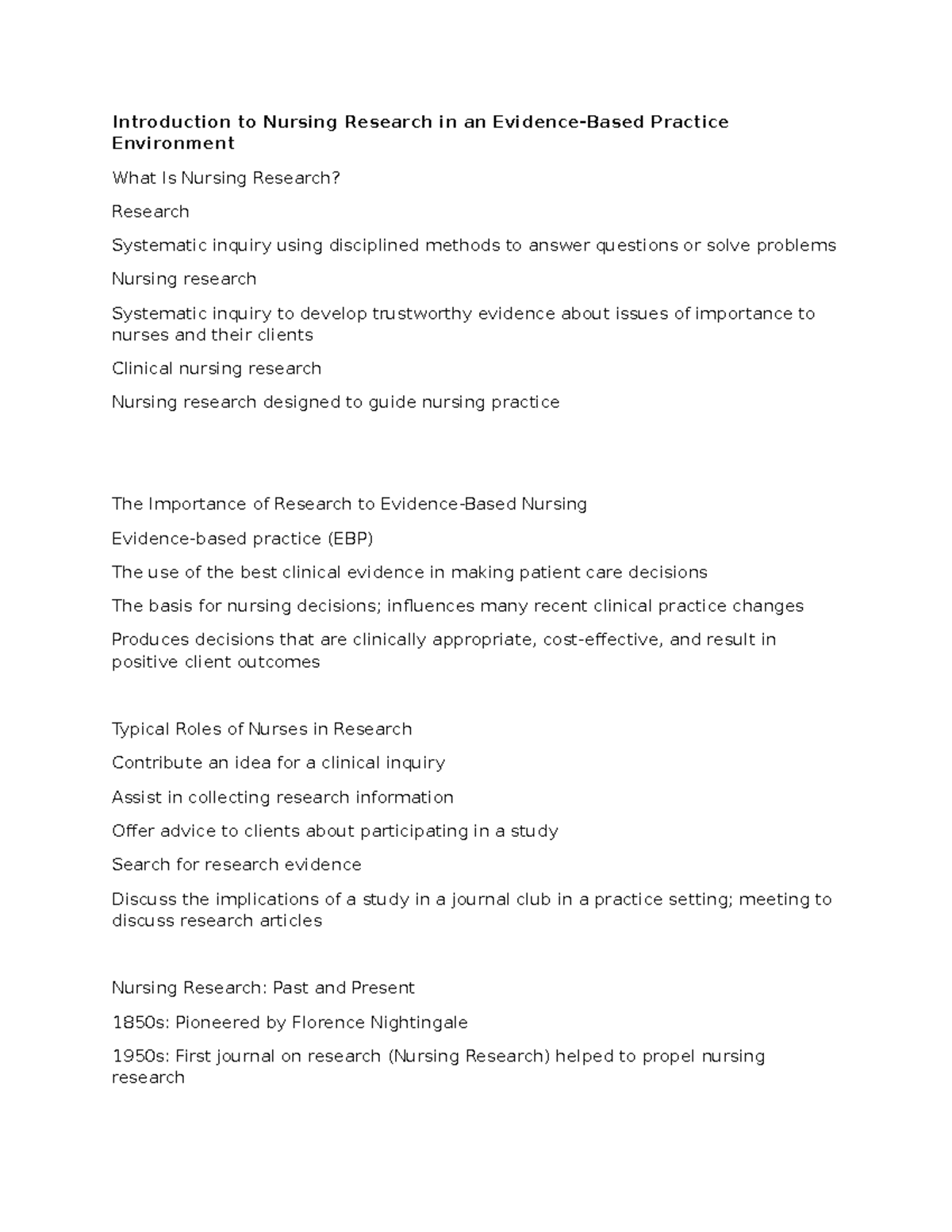 NURS 300 - Intro to Nursing Research in Evidence-Based Practice - Studocu