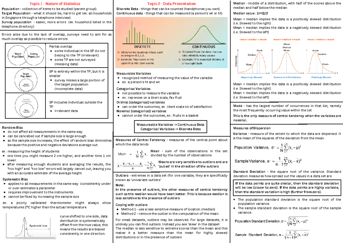 Stats Summary - Population - collection of items to be studied (parent ...