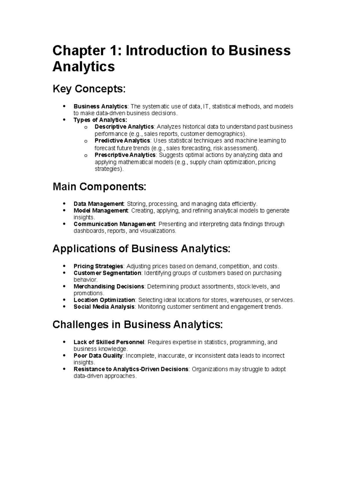 Chapter 1 and 2 Business Analytics Reviewer - Chapter 1: Introduction ...