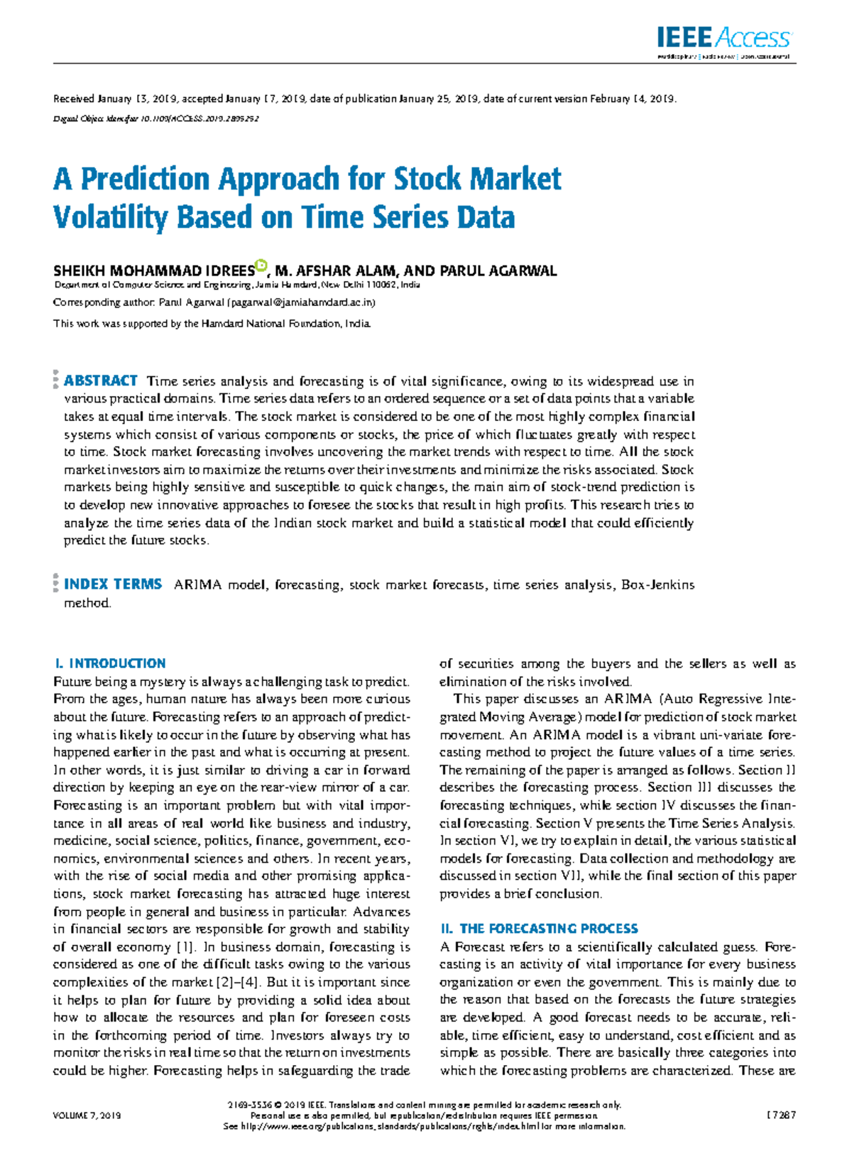 A Prediction Approach for Stock Market Volatility Using Time Series ...