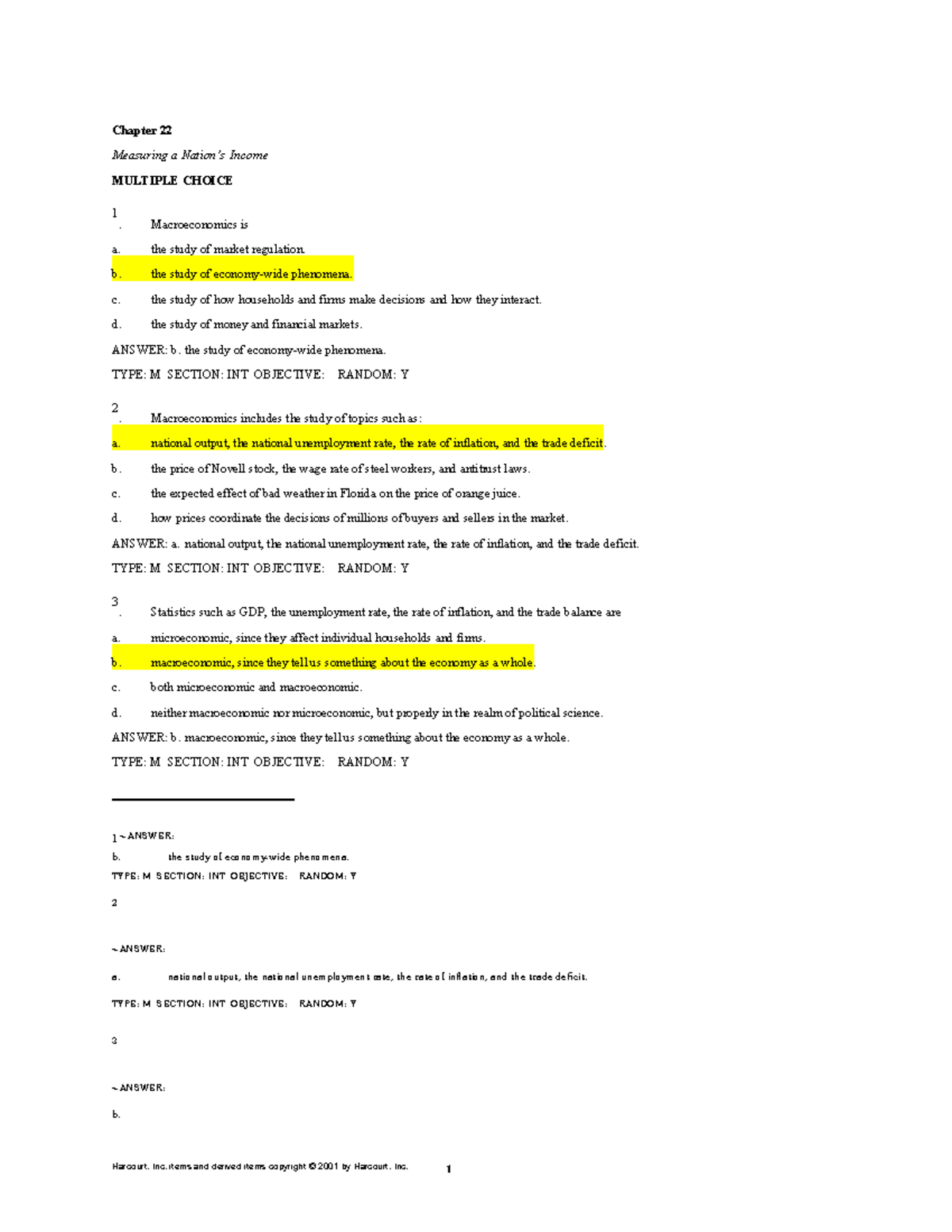 Chapter 22: Measuring Income - Multiple Choice Questions (ECO 101 ...