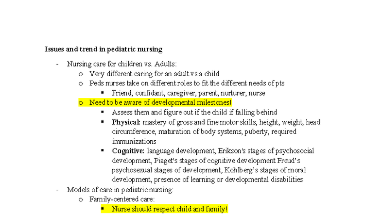 NUR 336 Exam 1 Study Guide: Pediatric Nursing Issues & Trends - Studocu
