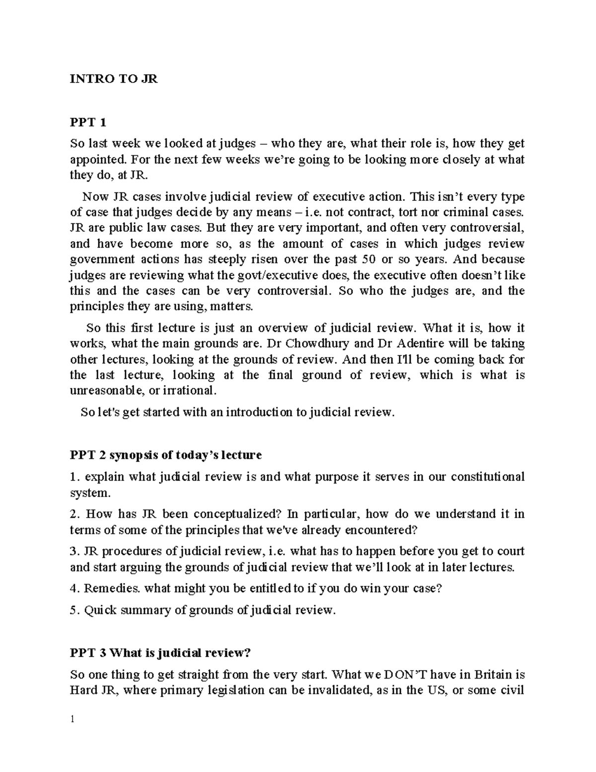 Intro to Judicial Review (JR) 2024 - Overview of Key Concepts - Studocu
