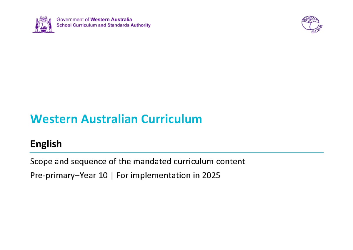 Western Australian Curriculum English Scope & Sequence: Pre-primary to ...