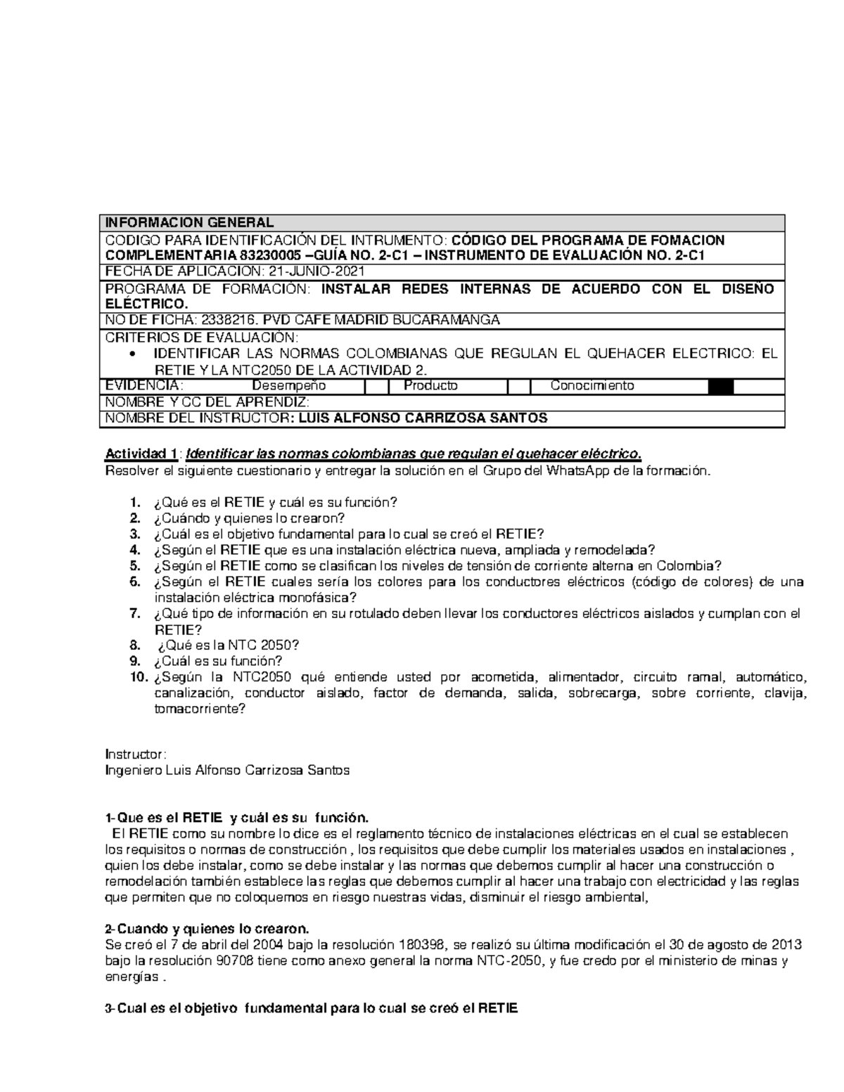 ACT01Retie - Guía de Evaluación sobre Regulación RETIE y NTC 2050 - Studocu