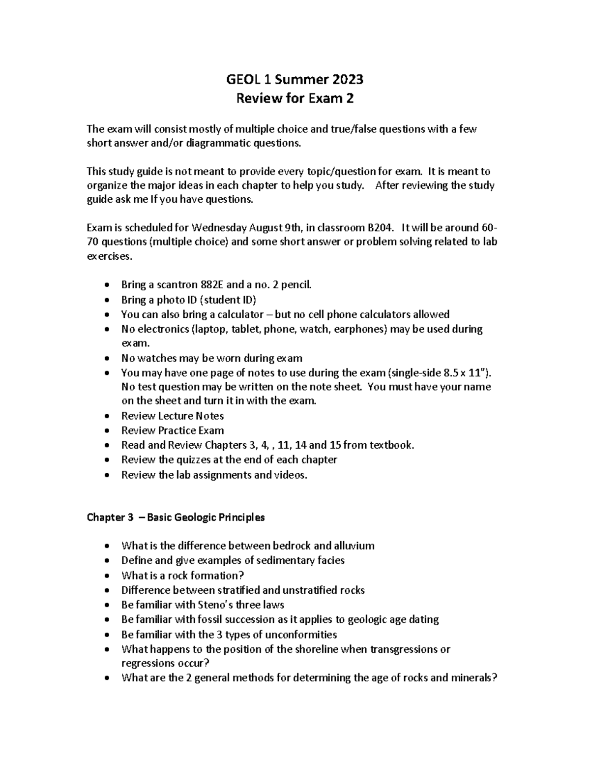 GEOL 1 Exam 2 Study Guide - Summer 2023 Review for Key Concepts - Studocu