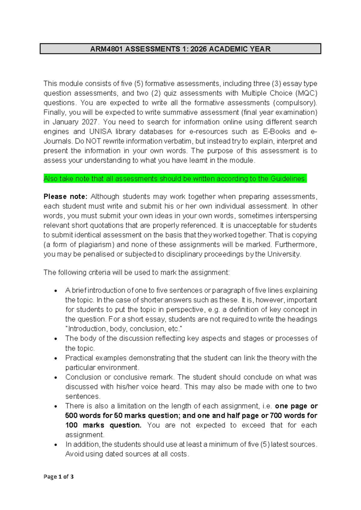 ARM4801 Assessment 1: Information & Knowledge Governance Insights - Studocu