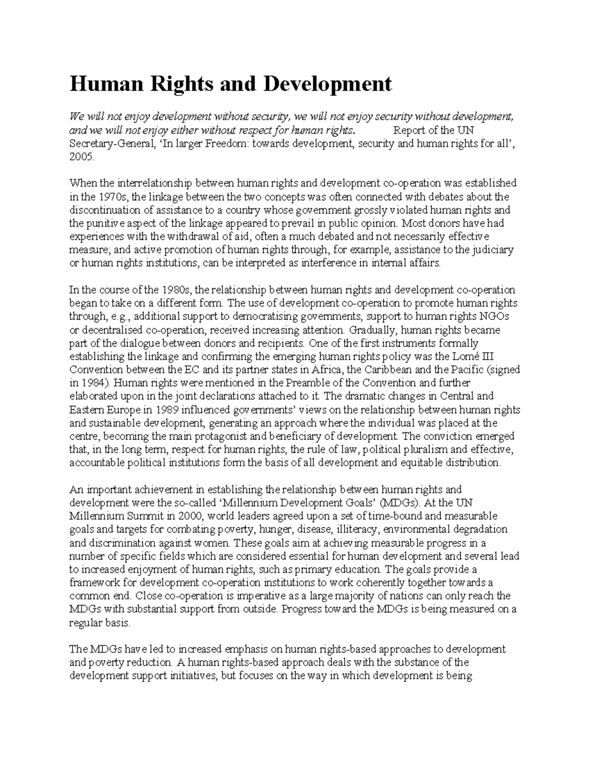 Human Rights and Development: Interconnections and Implications for ...