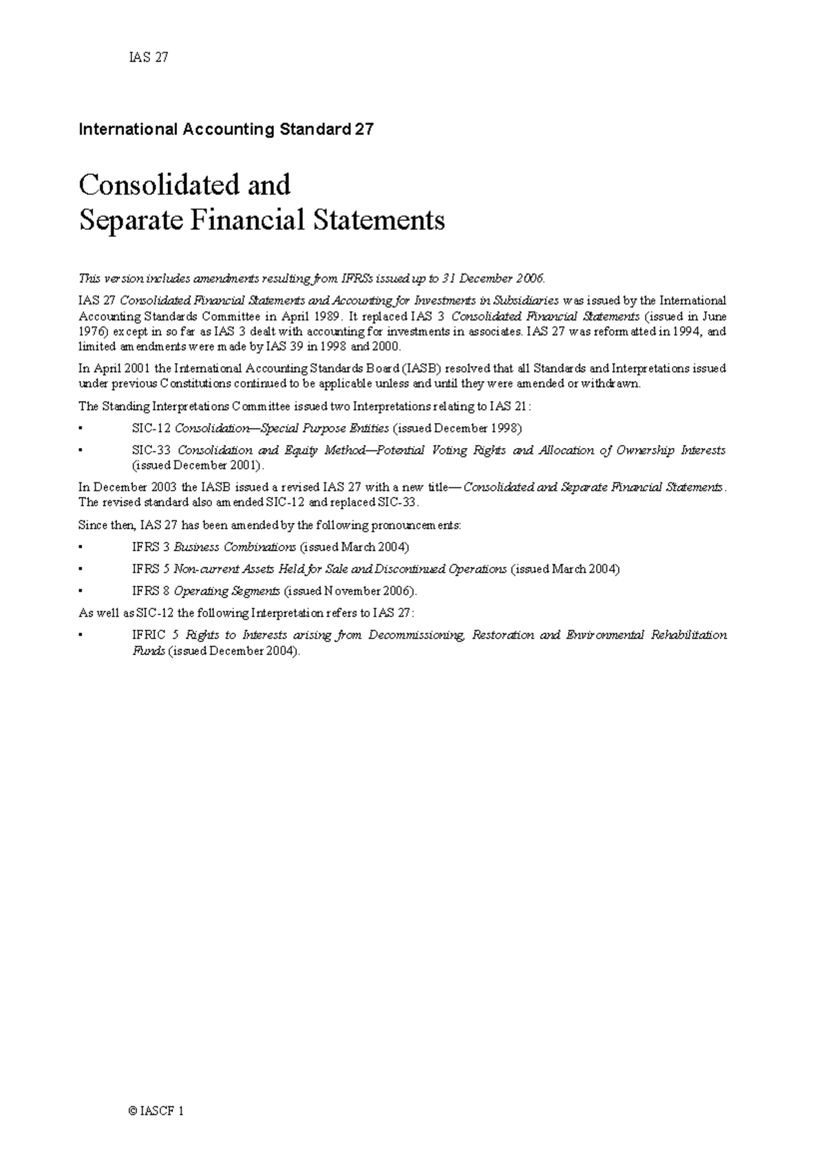 IAS 27: Consolidated and Separate Financial Statements Overview - Studocu