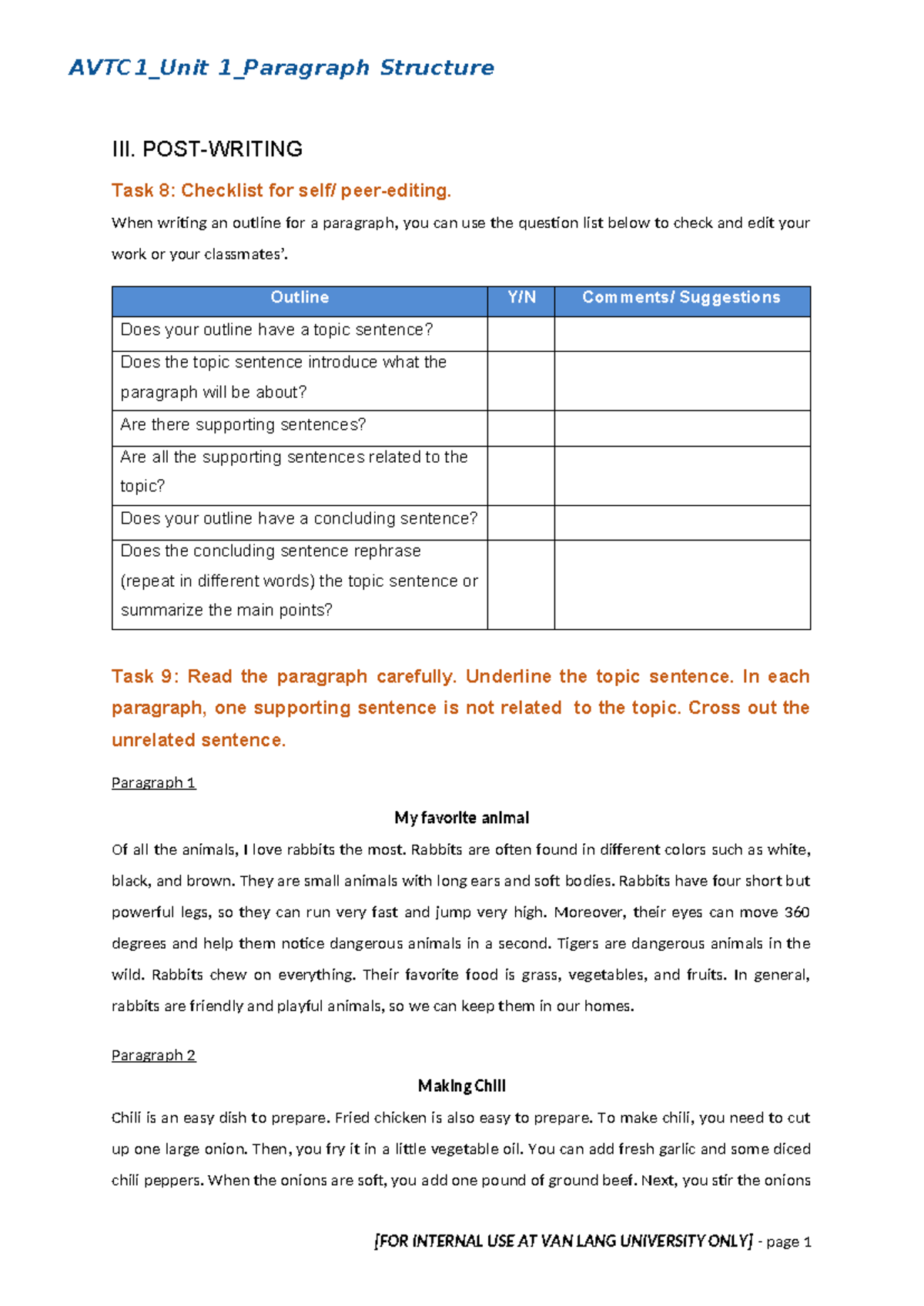 [Official] AVTC1 - Unit 1 - Paragraph Structure - 📖 AVTC1_Unit 1 ...