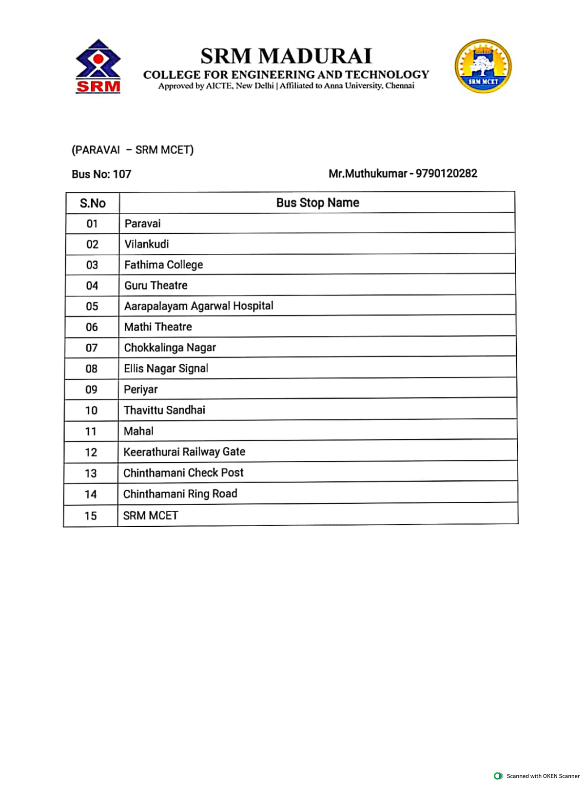 SRM MCET Bus Routes: Comprehensive Guide for Passengers - Studocu