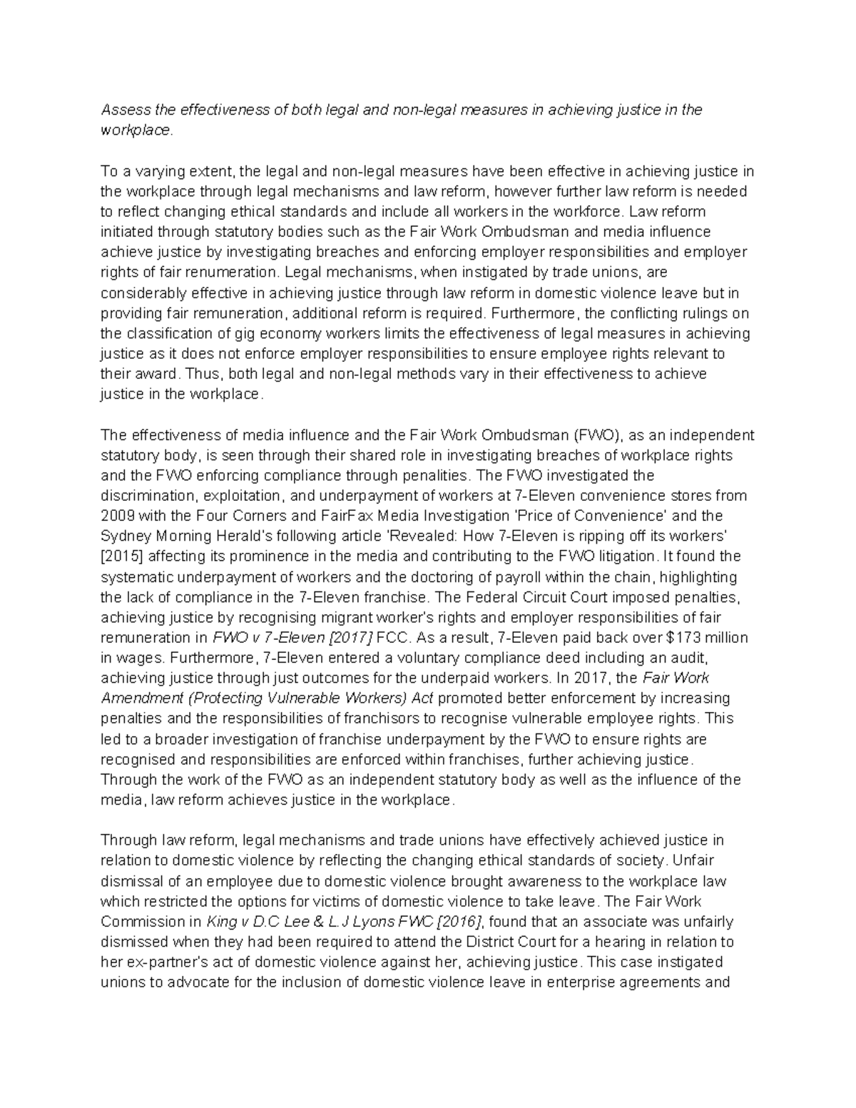 The Effectiveness of Legal & Non-Legal Responses in Achieving Justice ...