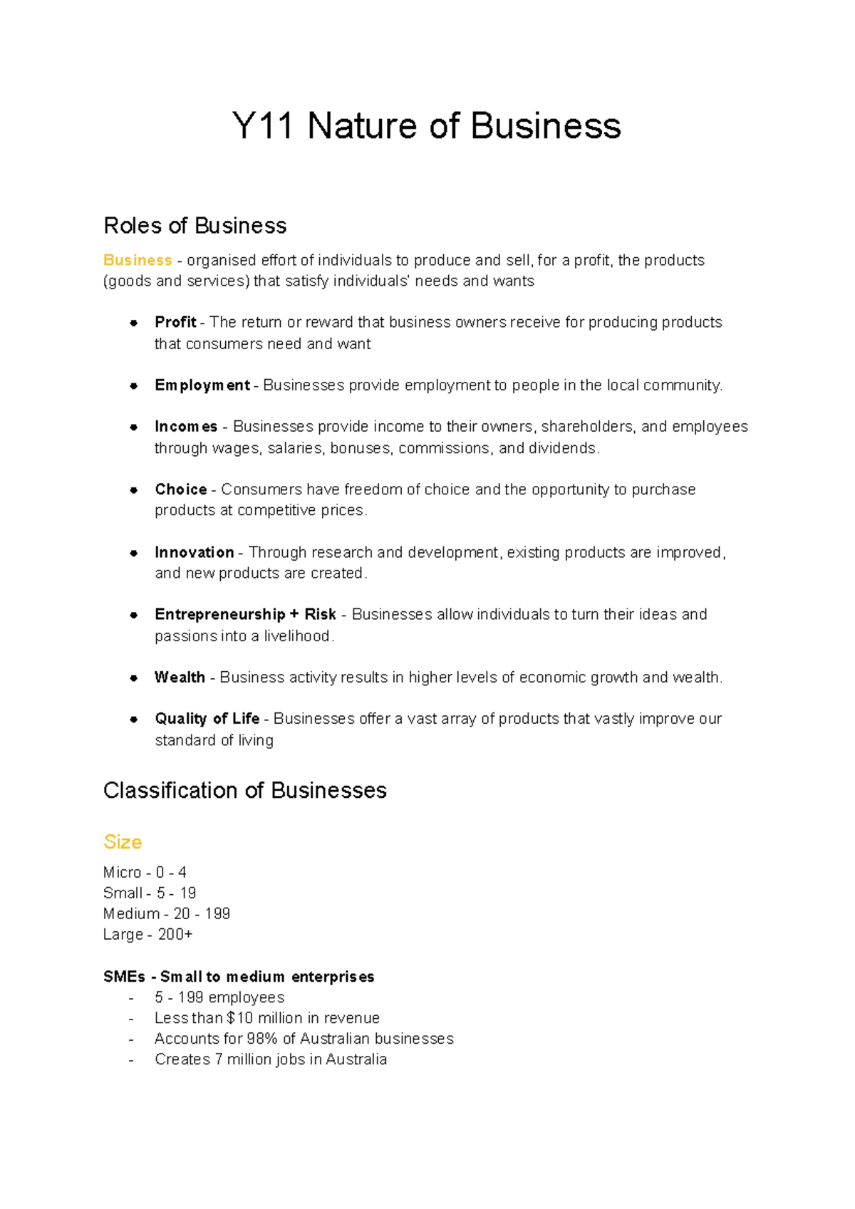 Y11 T1: Nature of Business and Its Economic Impact - Studocu