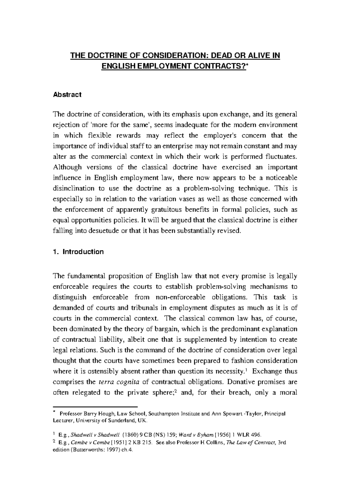 Consideration - Contract law - THE DOCTRINE OF CONSIDERATION: DEAD OR ...