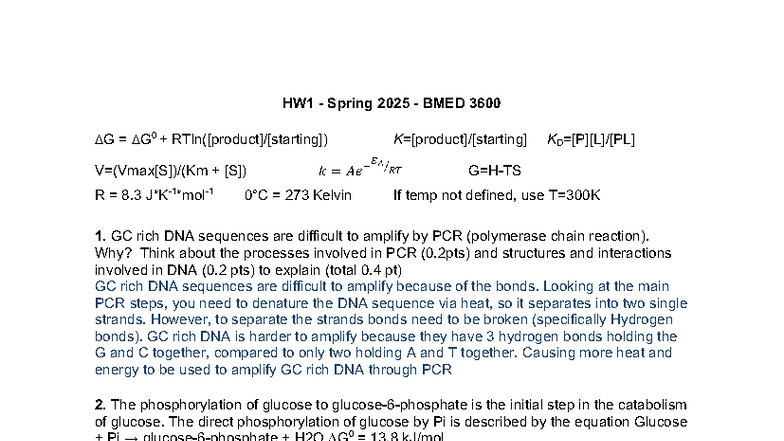 HW1 Spring 2025 BMED 3600: Challenges in PCR & Metabolic Pathways - Studocu