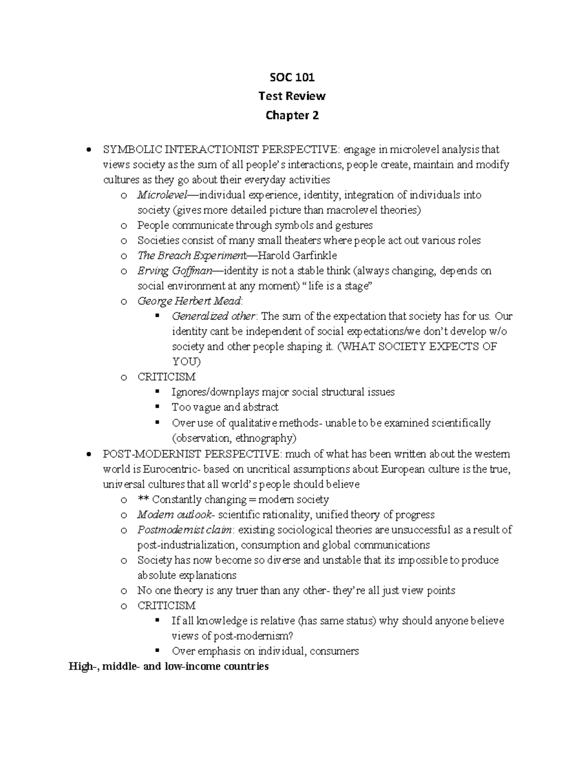 SOC 101 Test Review Chapter 2 - Studocu