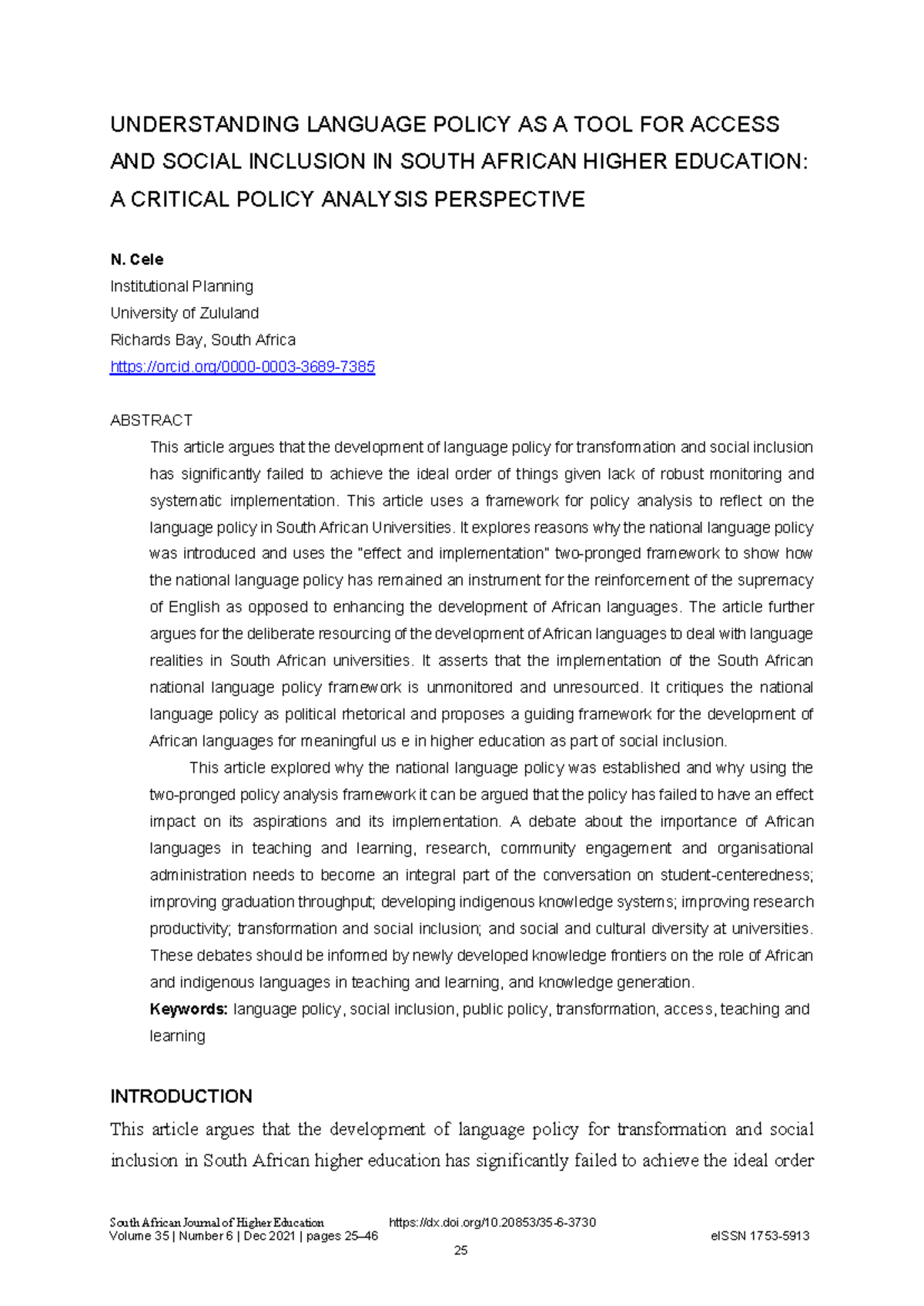 Understanding Language Policy: Access & Inclusion in SA Higher Ed (Cele ...