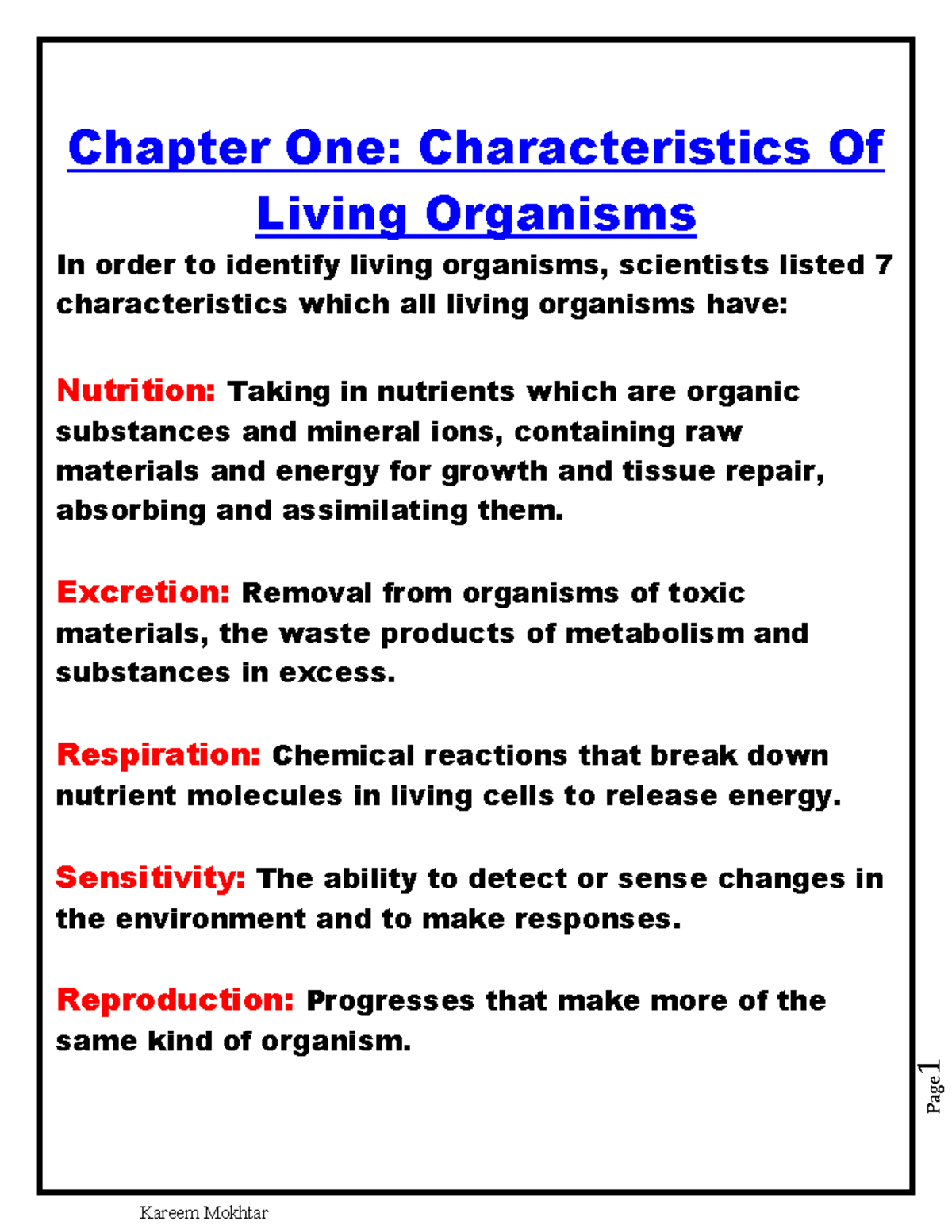 Biology 101: Chapter 1 - Characteristics of Living Organisms & Mixtures ...