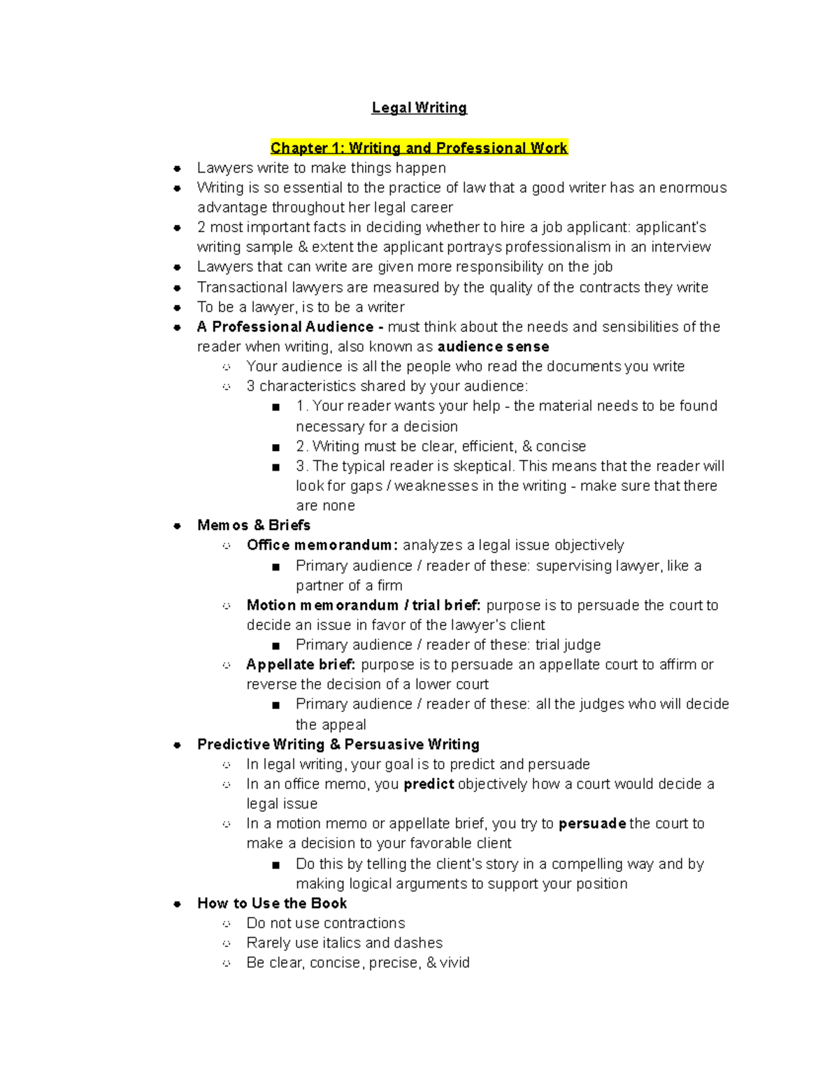 Legal Writing - Lecture Notes for Effective Law Practice - Studocu