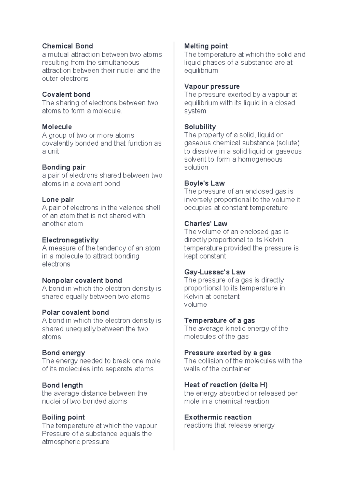 Chemistry Definitions: Key Concepts in Chemical Bonding and Reactions ...