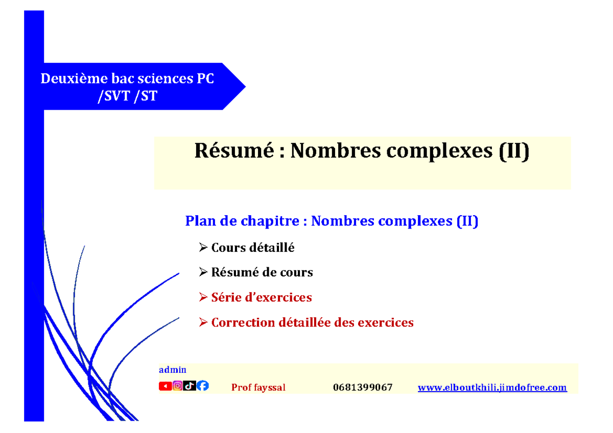 Résumé des Nombres Complexes (II) - 2bac - Cours et Exercices - Studocu