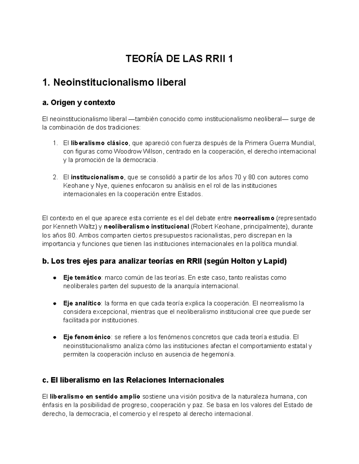 Teoría de las RRII: Neoinstitucionalismo y Feminismo - 2do Parcial ...