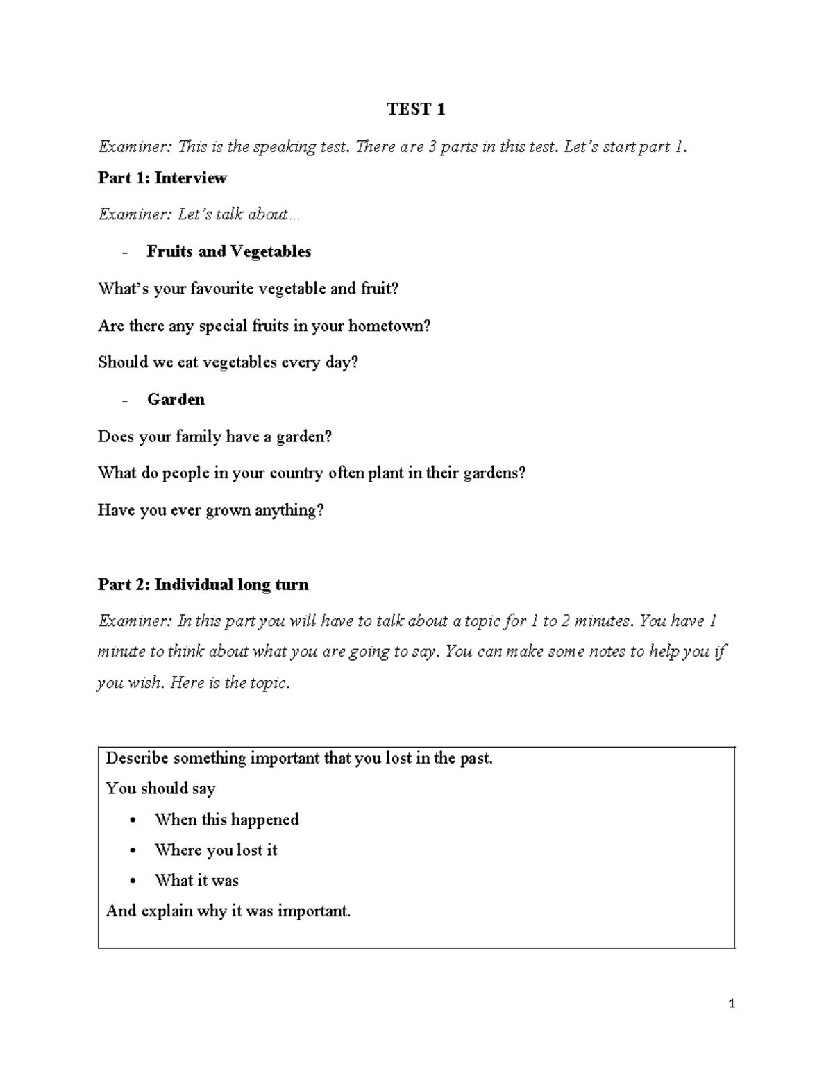 Speaking Test Guide: Structure & Topics for Preparation - Studocu