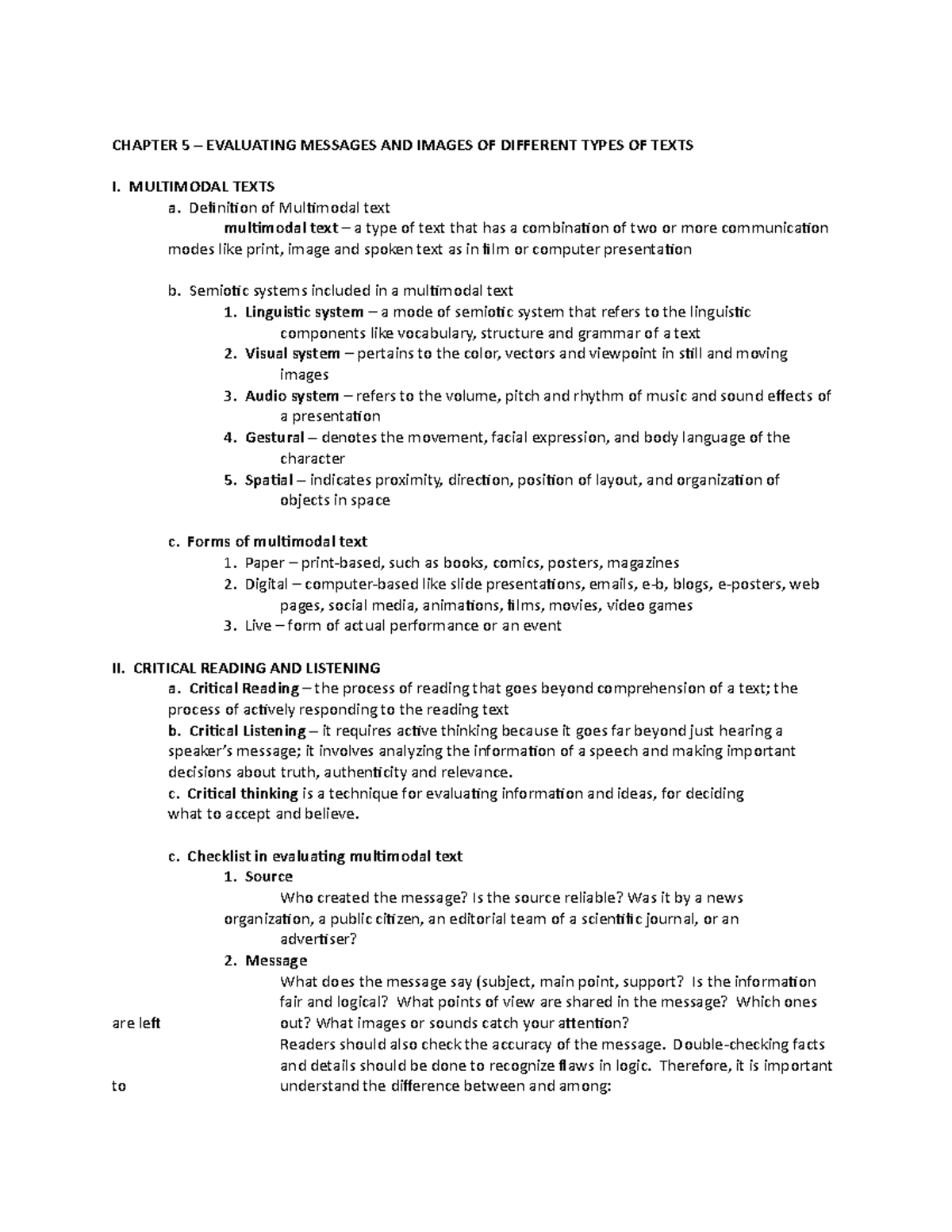 ENG 3A Chapter 5 Outline - CHAPTER 5 – EVALUATING MESSAGES AND IMAGES ...