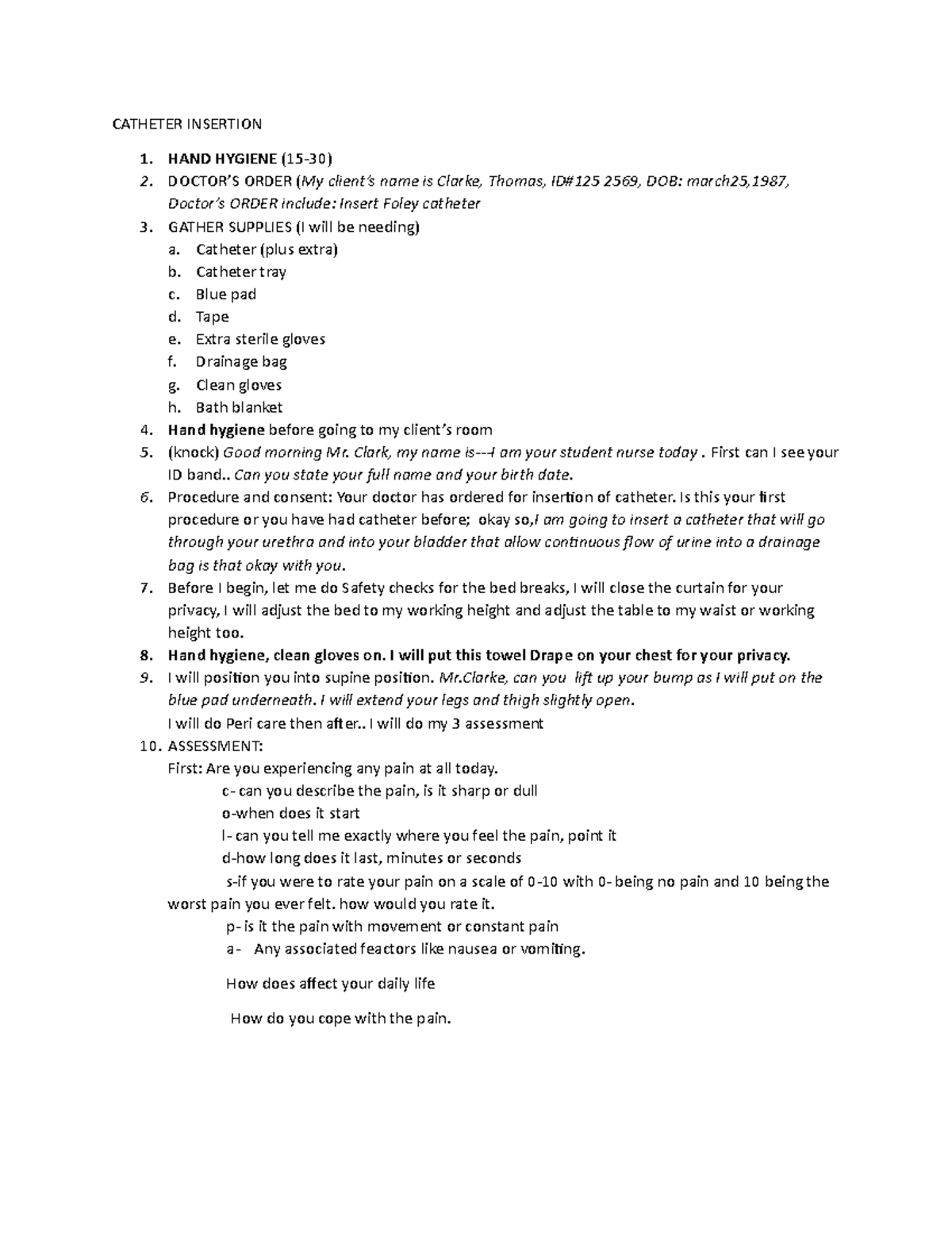 Script nf2 - foundations project - CATHETER INSERTION 1. HAND HYGIENE ...