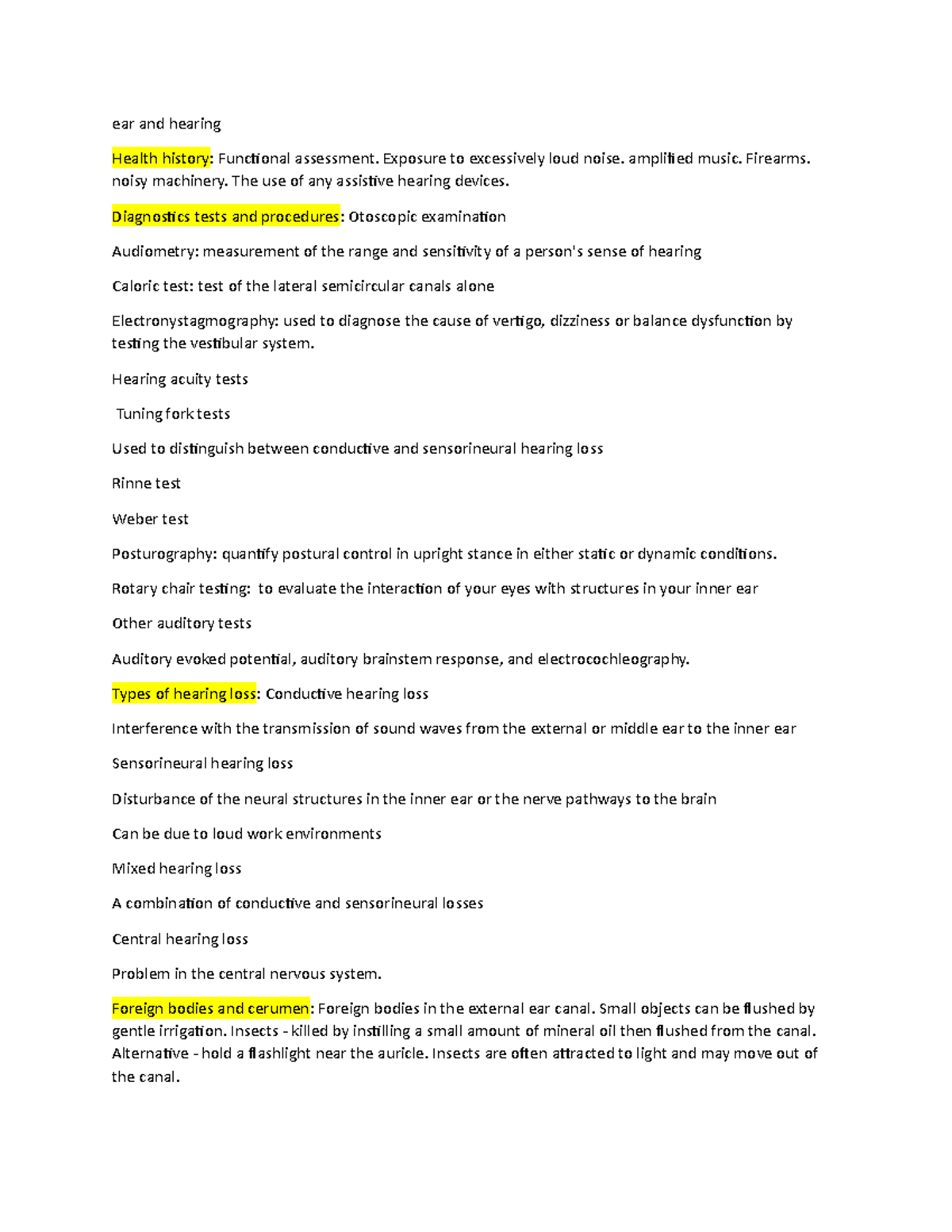 Ear and Hearing: Comprehensive Study Guide on Auditory Conditions - Studocu