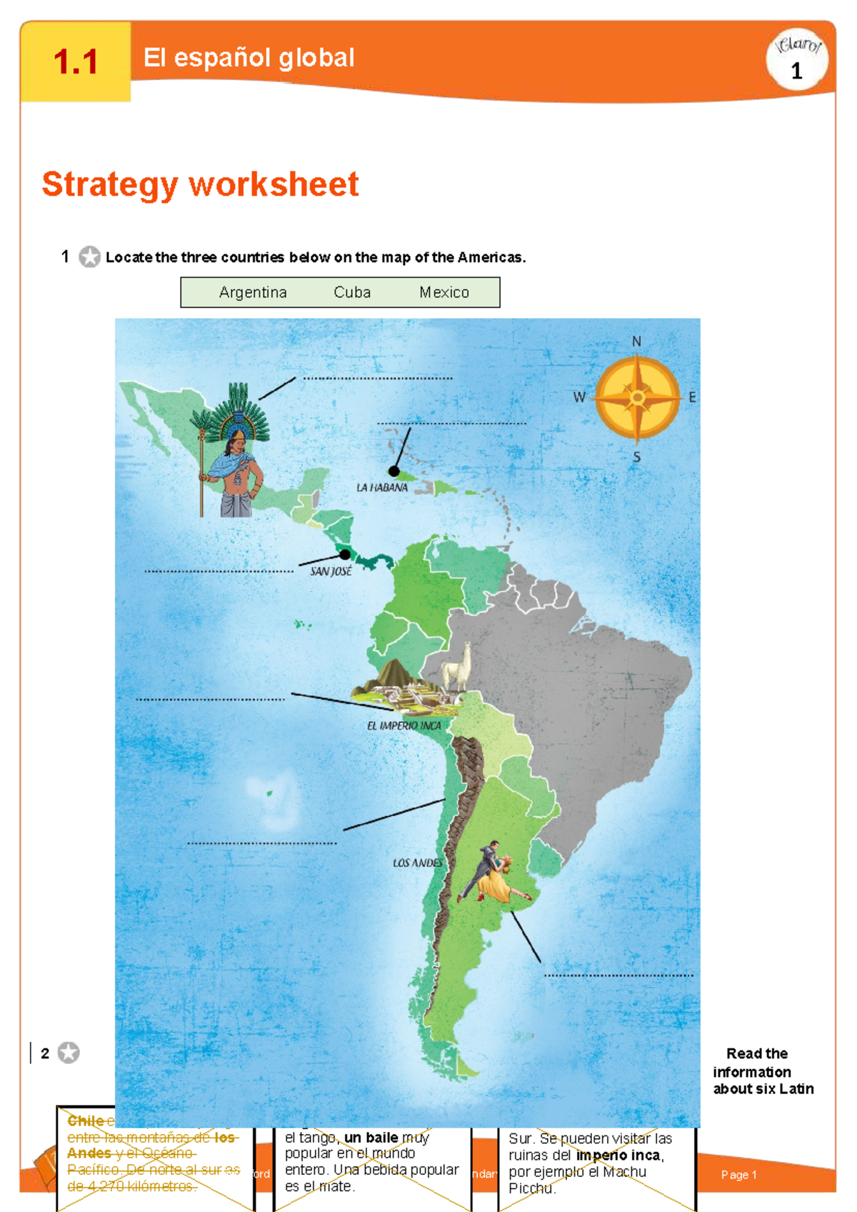 Claro 1 0101 Strategy Worksheet: Exploring Latin American Countries ...