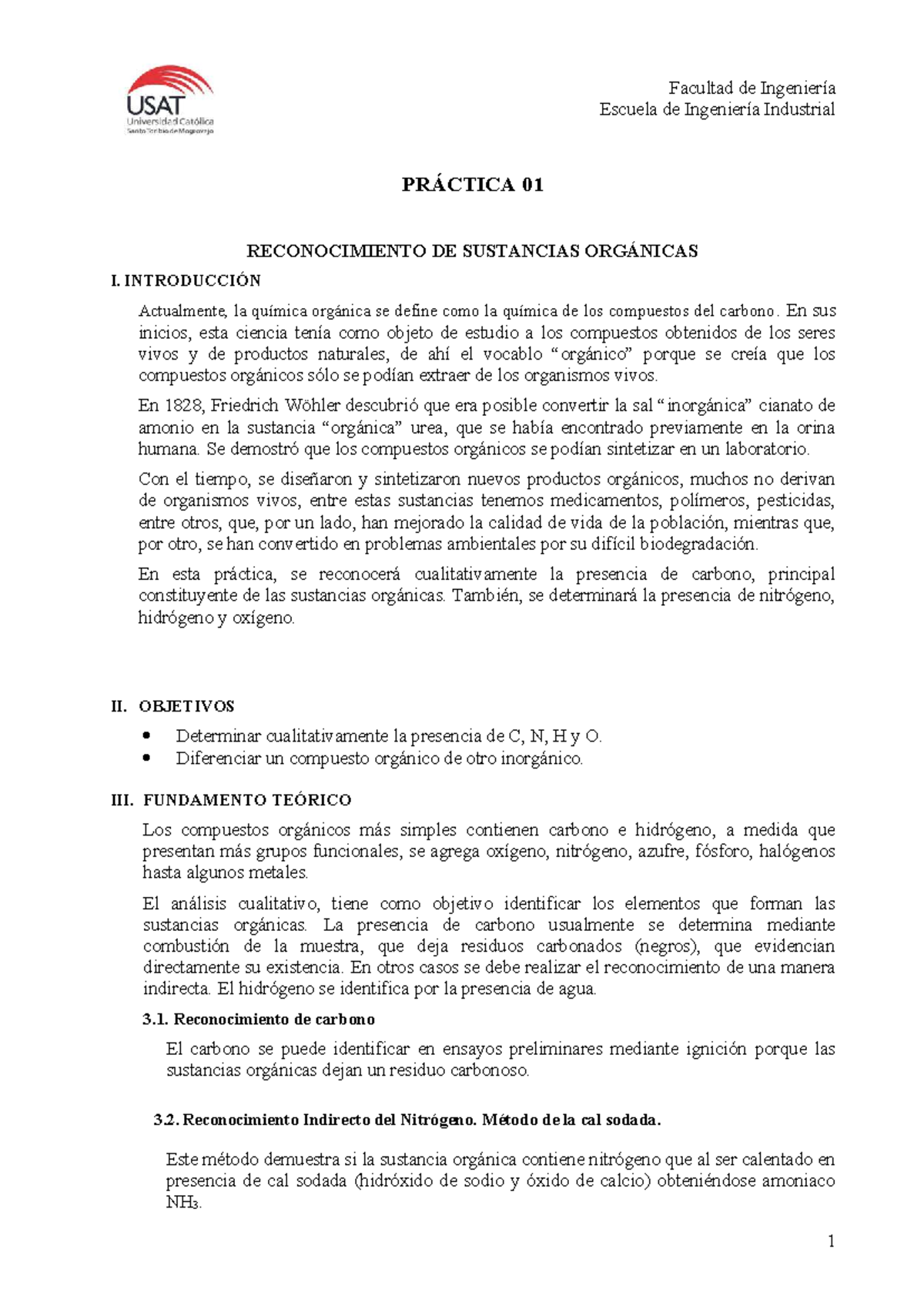 Guía de Práctica 01: Reconocimiento de Sustancias Orgánicas 2025 - II ...