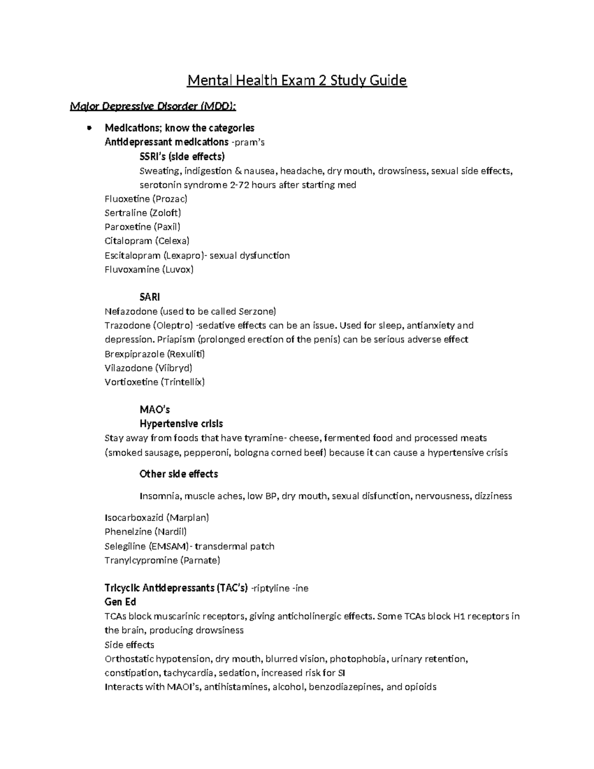 Mental Health Exam 2 Study Guide (M. H.) - Studocu