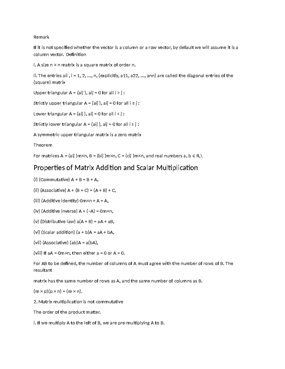 Chapter 2 Recap: Properties of Matrices and Inverses (MATH 101) - Studocu
