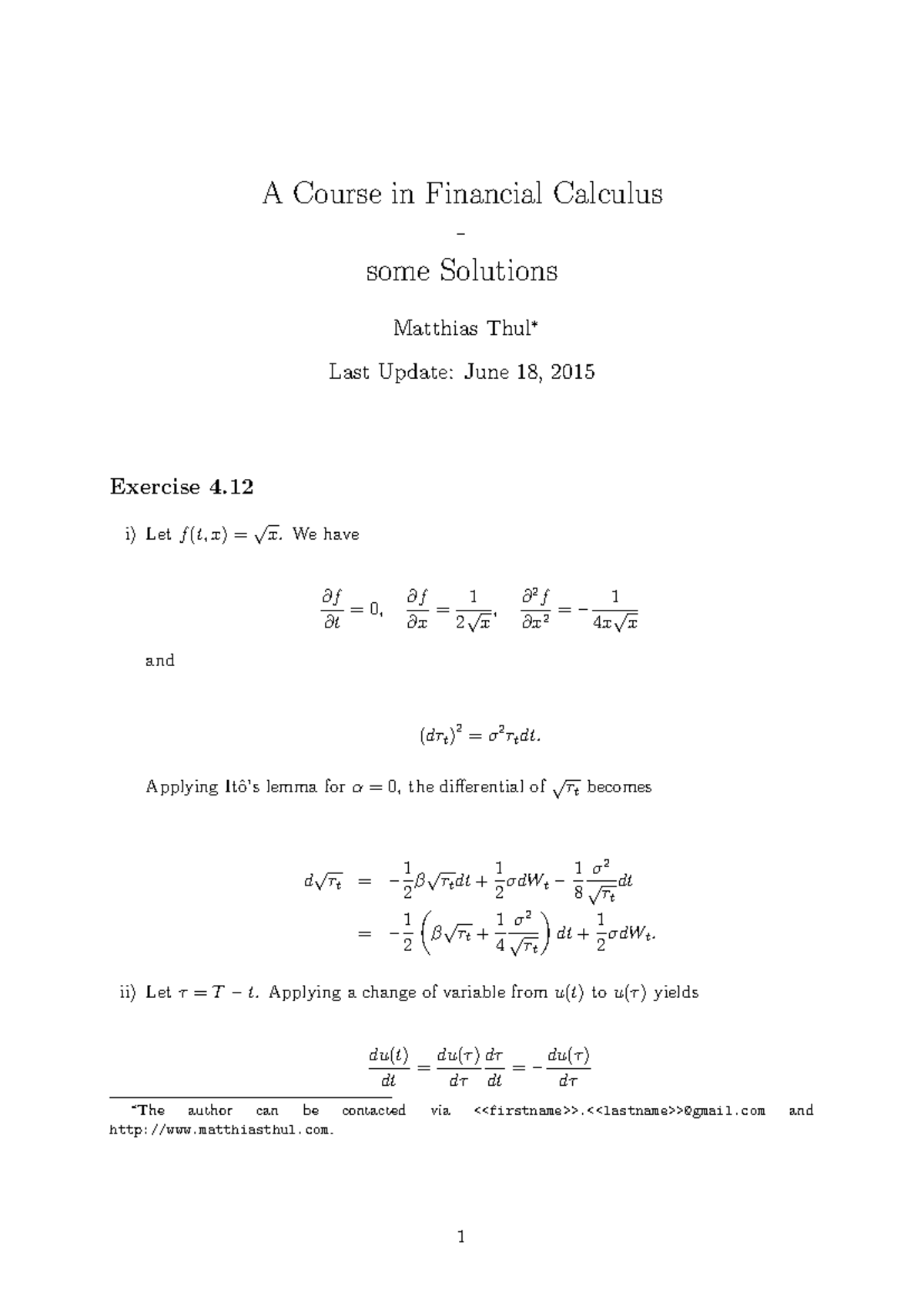 Financial Calculus Solutions (Course Code: FINC 101) - Studeersnel