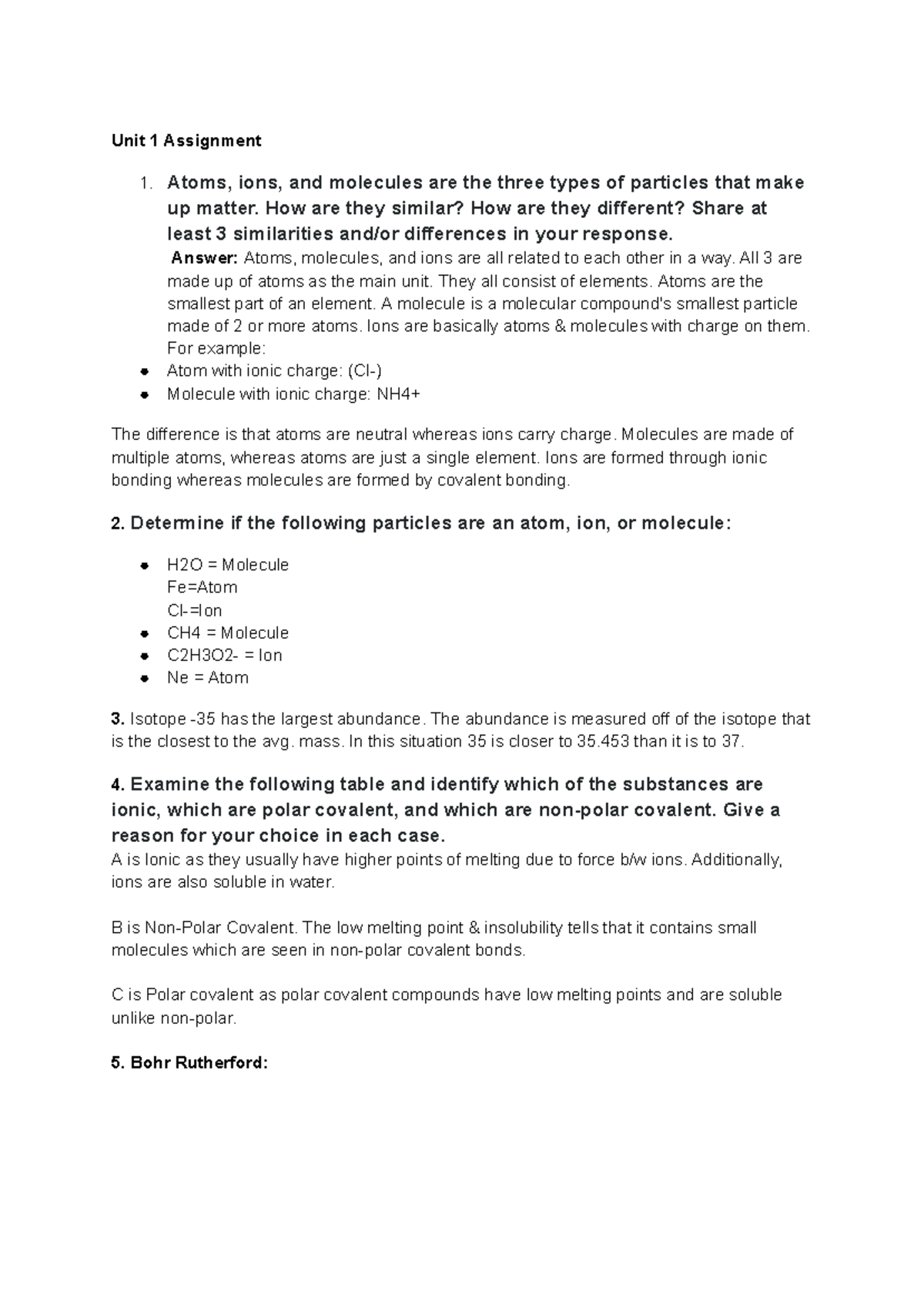 Unit 1 Assignment 1: Composition and Properties of Matter - Studocu