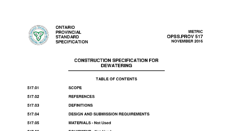 OPSS.PROV 517 - Construction Specification for Dewatering (Nov 2016 ...