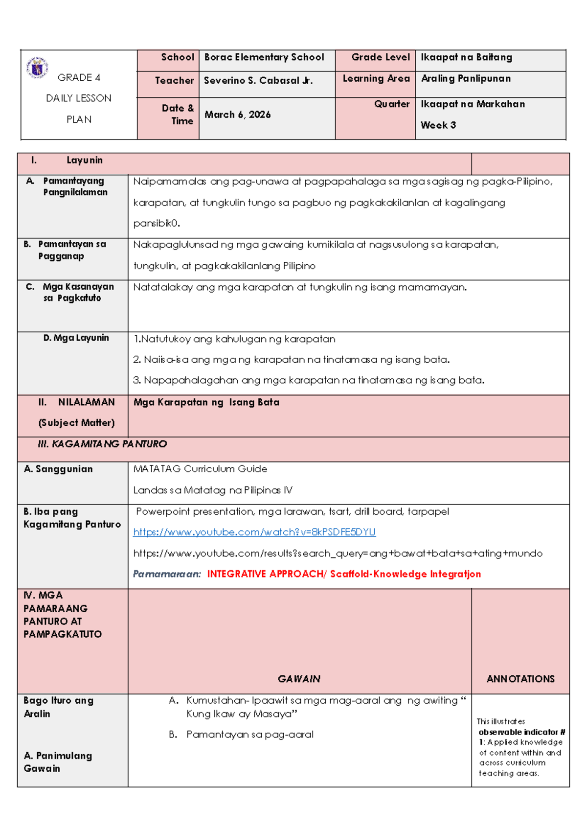 COT AP4 Q4 W3 - Daily Lesson Plan on Children's Rights - Studocu