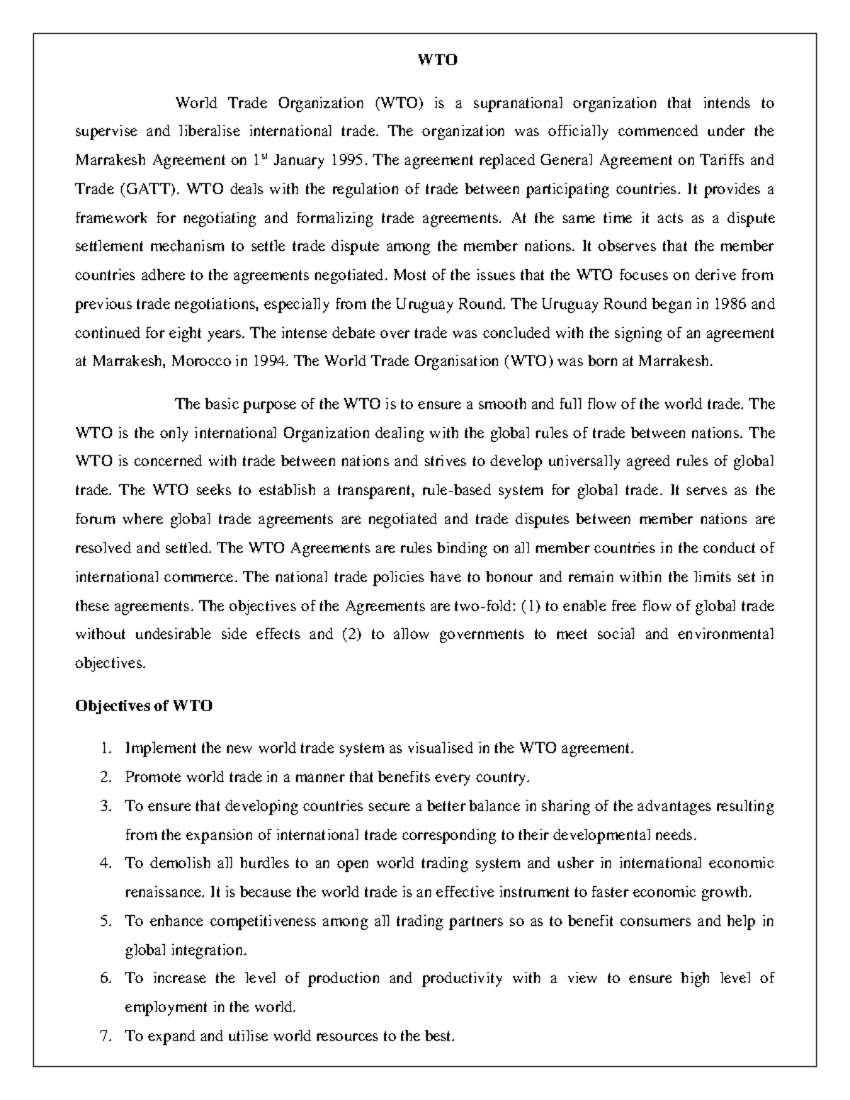 WTO: Overview, Objectives, Structure, and India's Role in Trade - Studocu