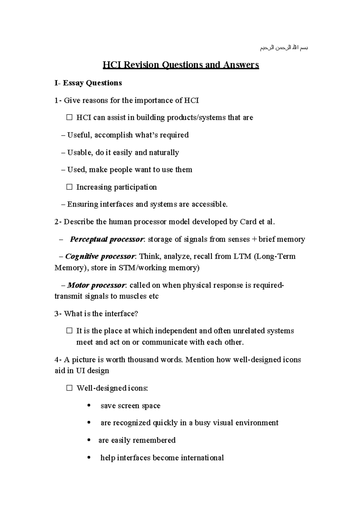 HCI Revision - Practice Questions & Answers for Exam Preparation - Studocu