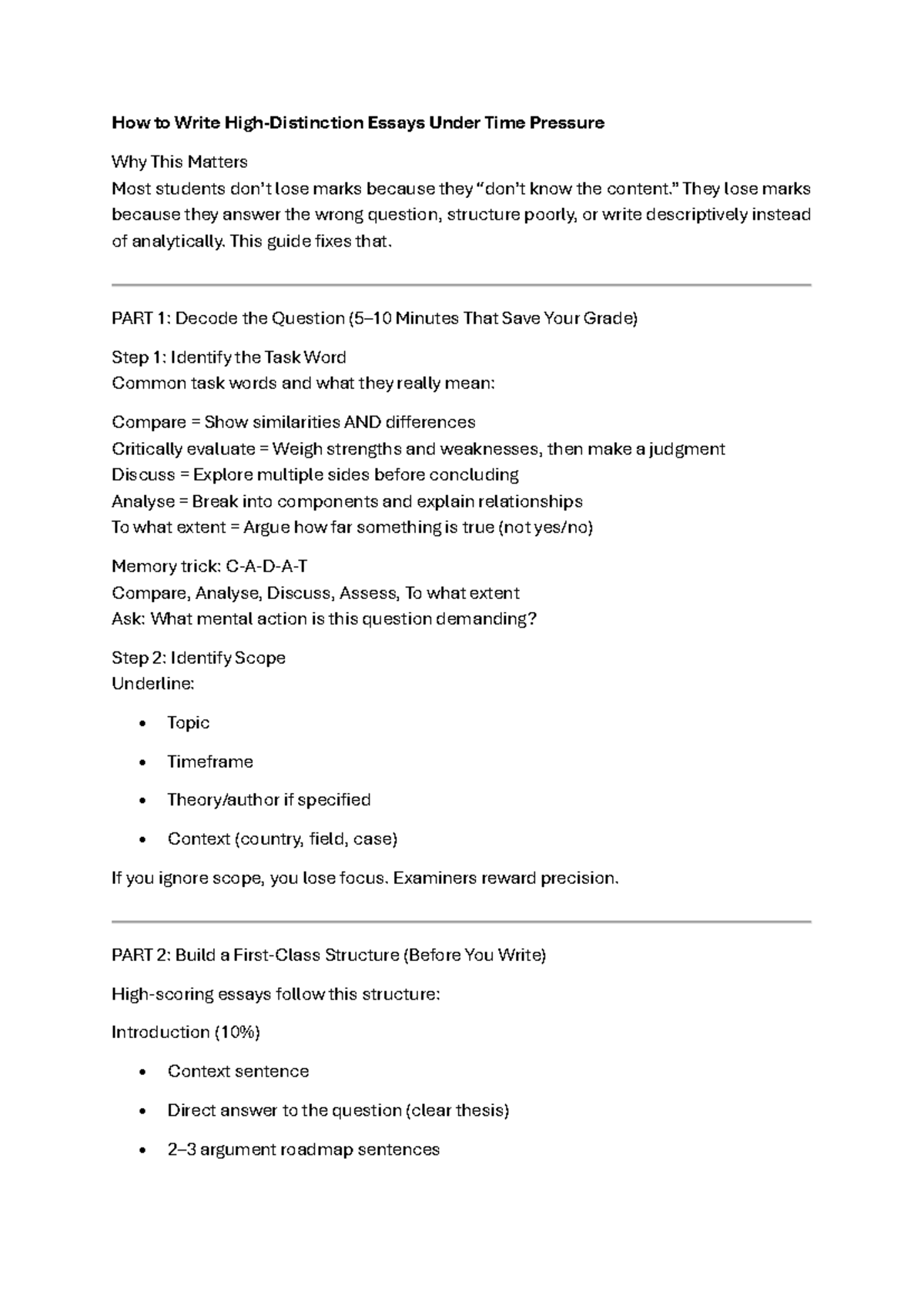 How to Write High-Distinction Essays Under Time Pressure - Studocu